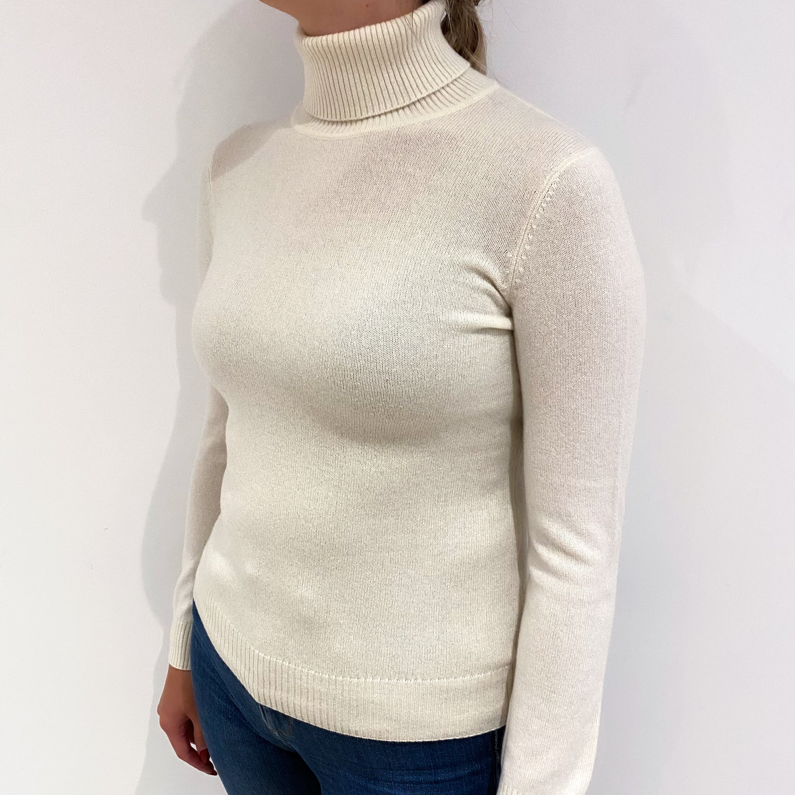 Vanilla Cream Cashmere Polo Neck Jumper Small