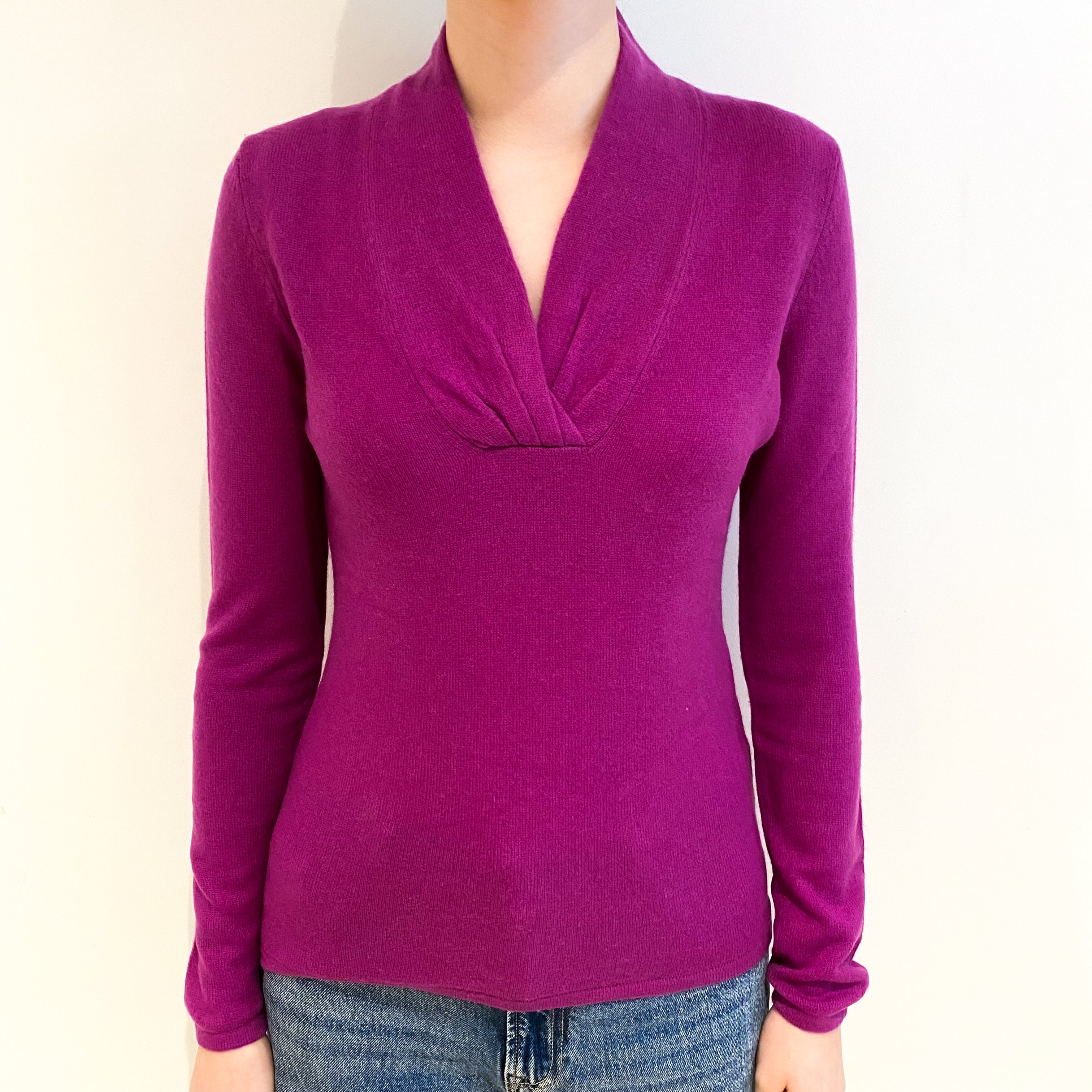 Magenta Pink Cashmere V Neck Jumper Extra Small