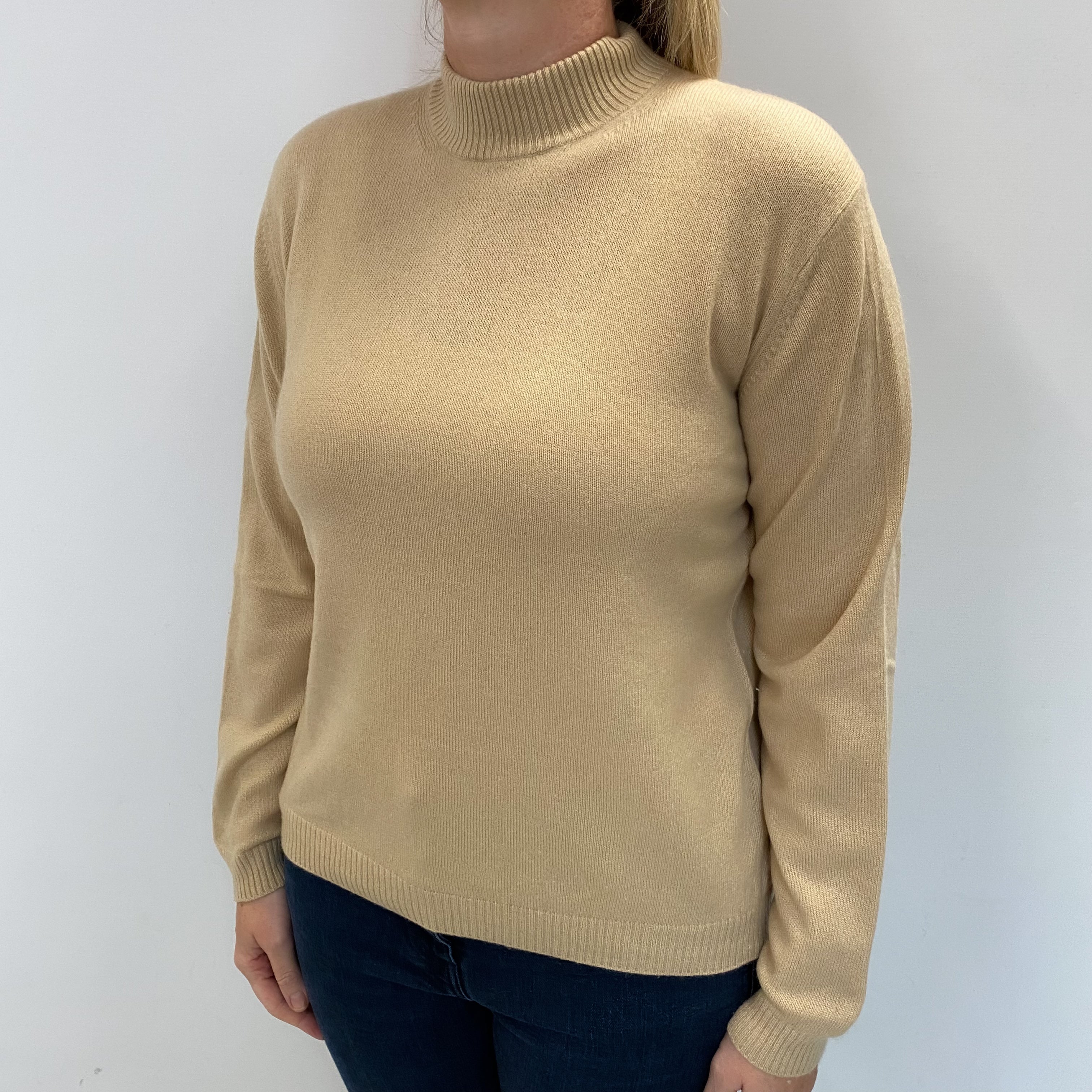 Sand Beige Cashmere Turtle Neck Jumper Large