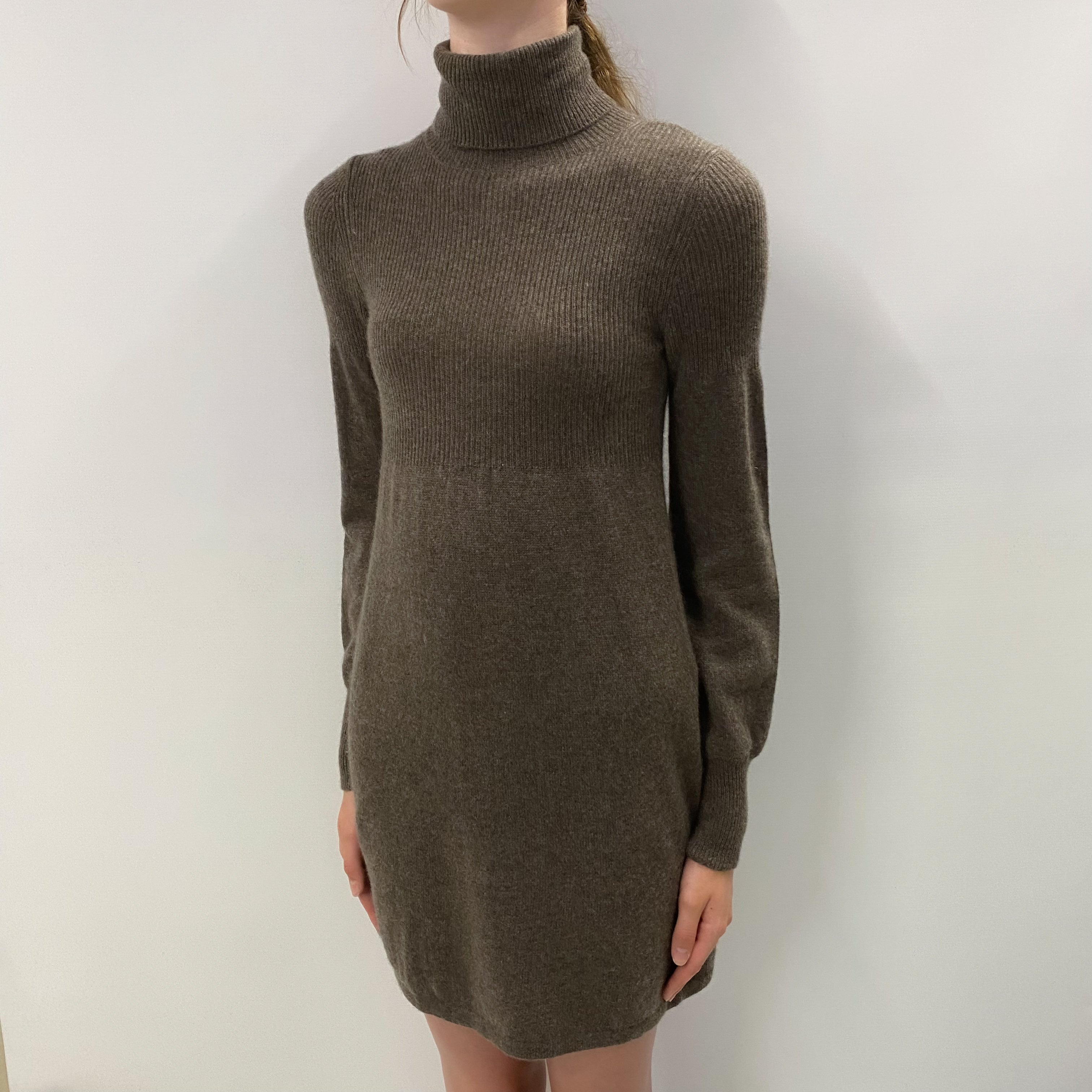 Mocha Brown Cashmere Polo Neck Dress Extra Small