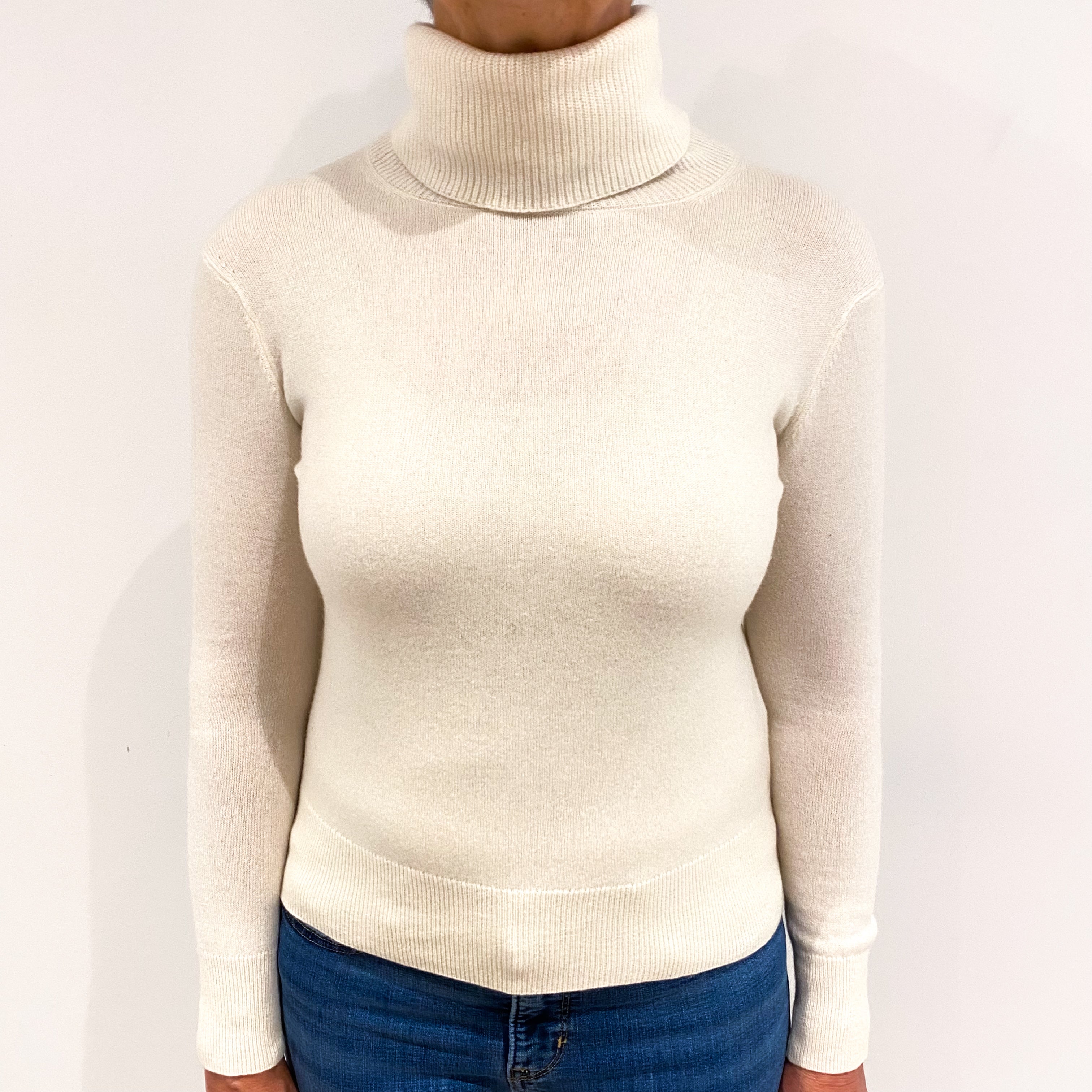 Vanilla Cream Cashmere Polo Neck Jumper Medium