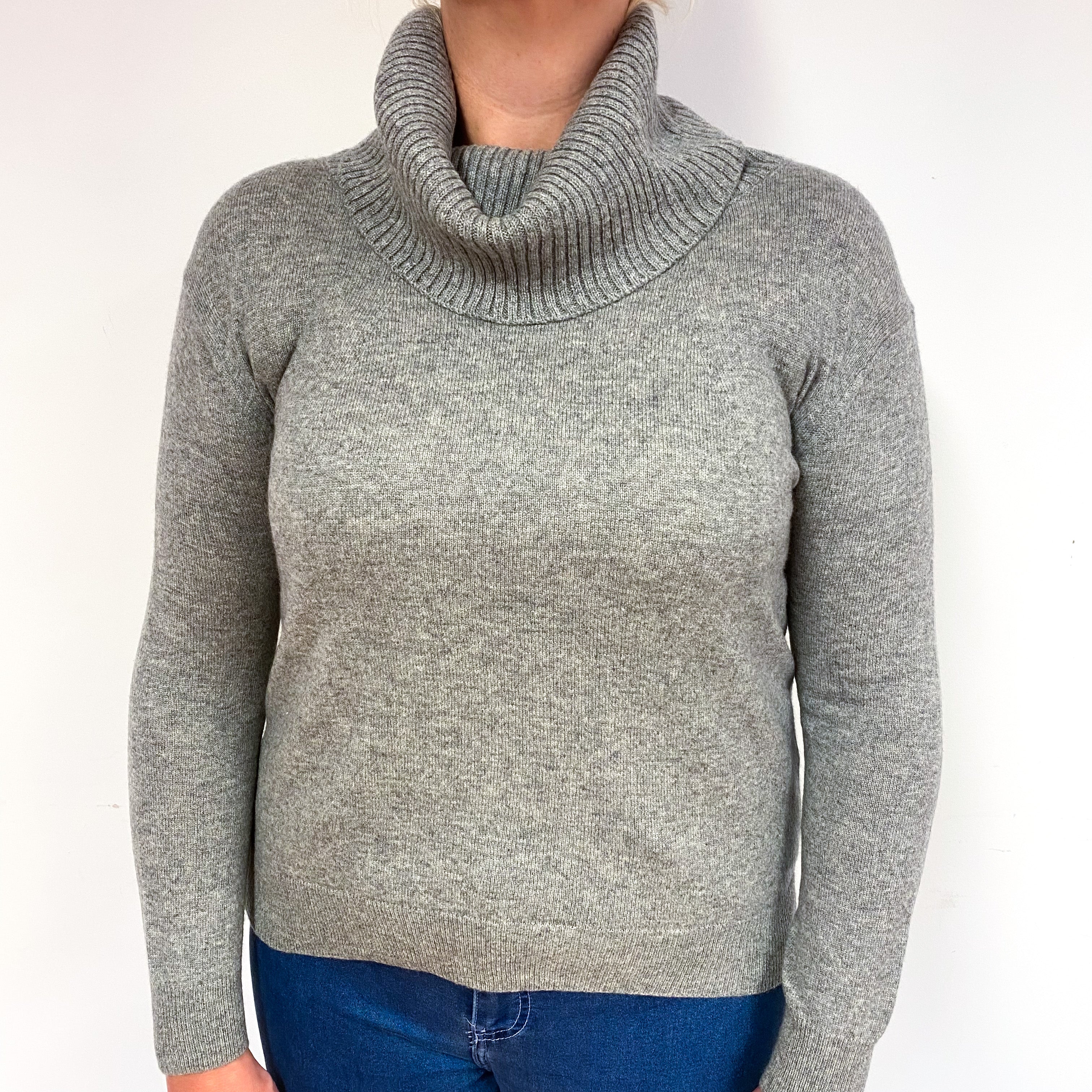 Ash Grey Cashmere Cowl Neck Jumper Large