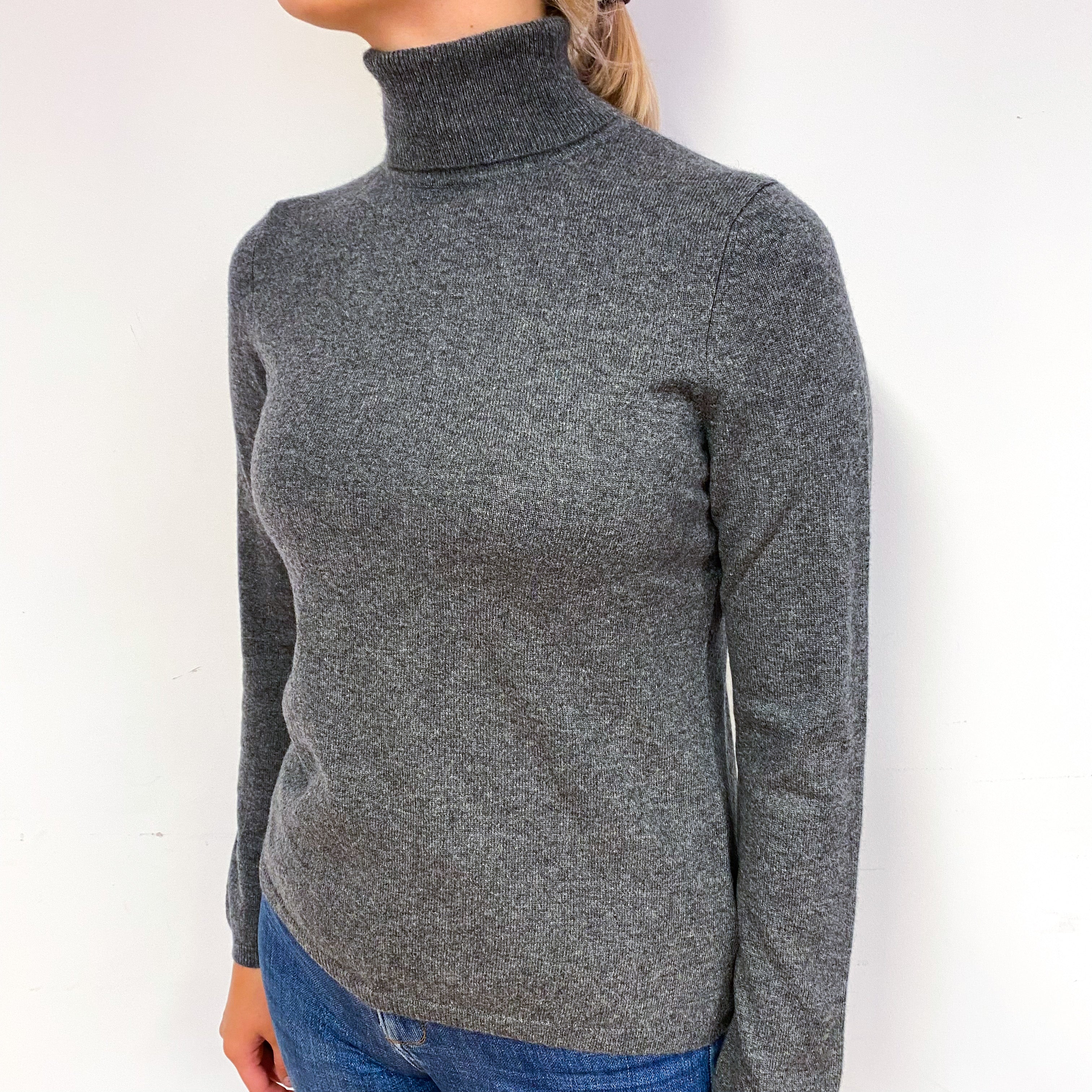 Slate Grey Cashmere Polo Neck Jumper Small