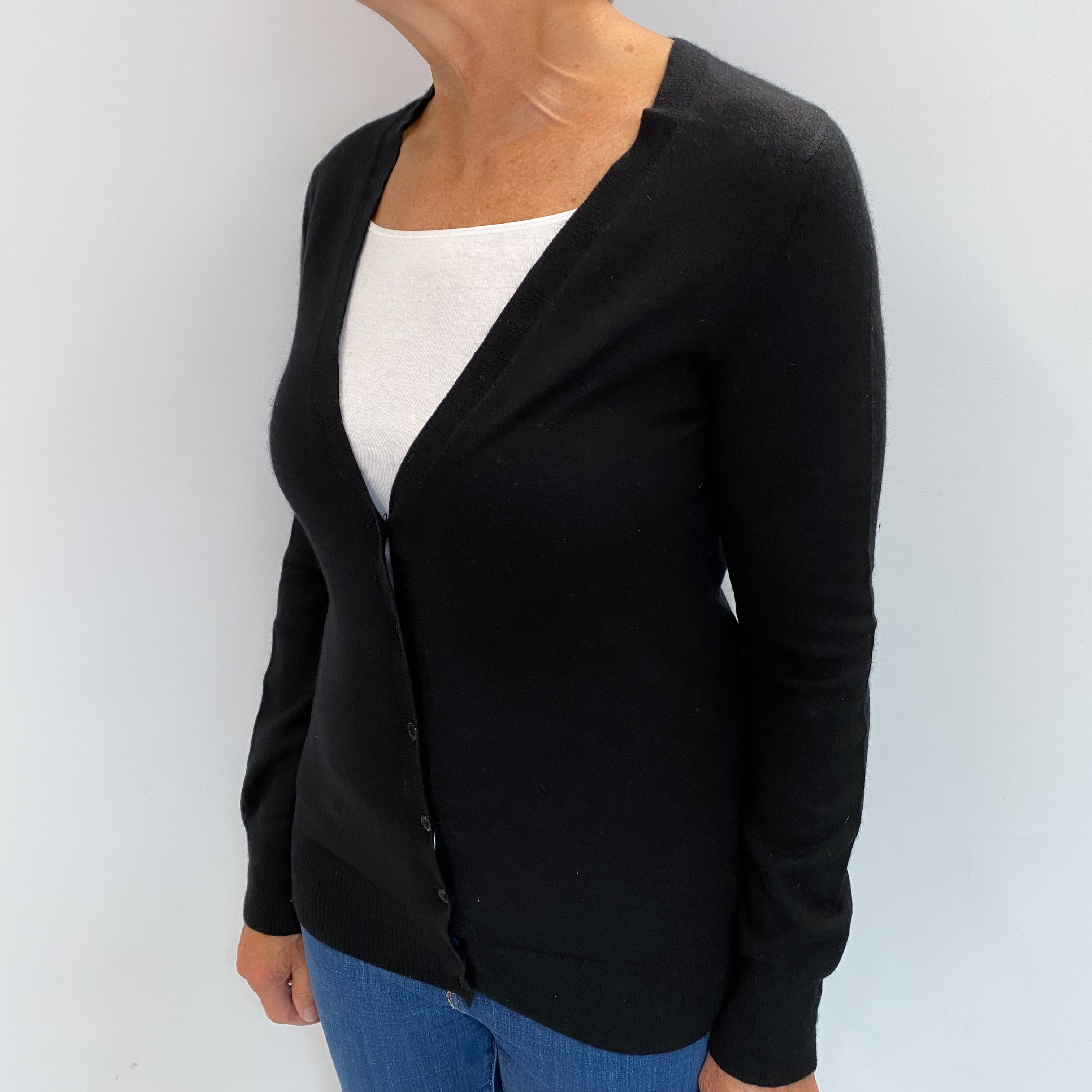 Black Cashmere V Neck Cardigan Medium