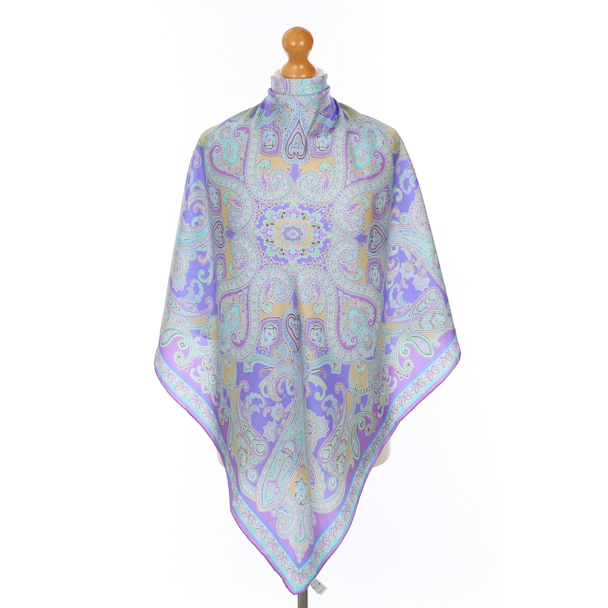 Fraas Paisley Lilac and Green Silk Scarf