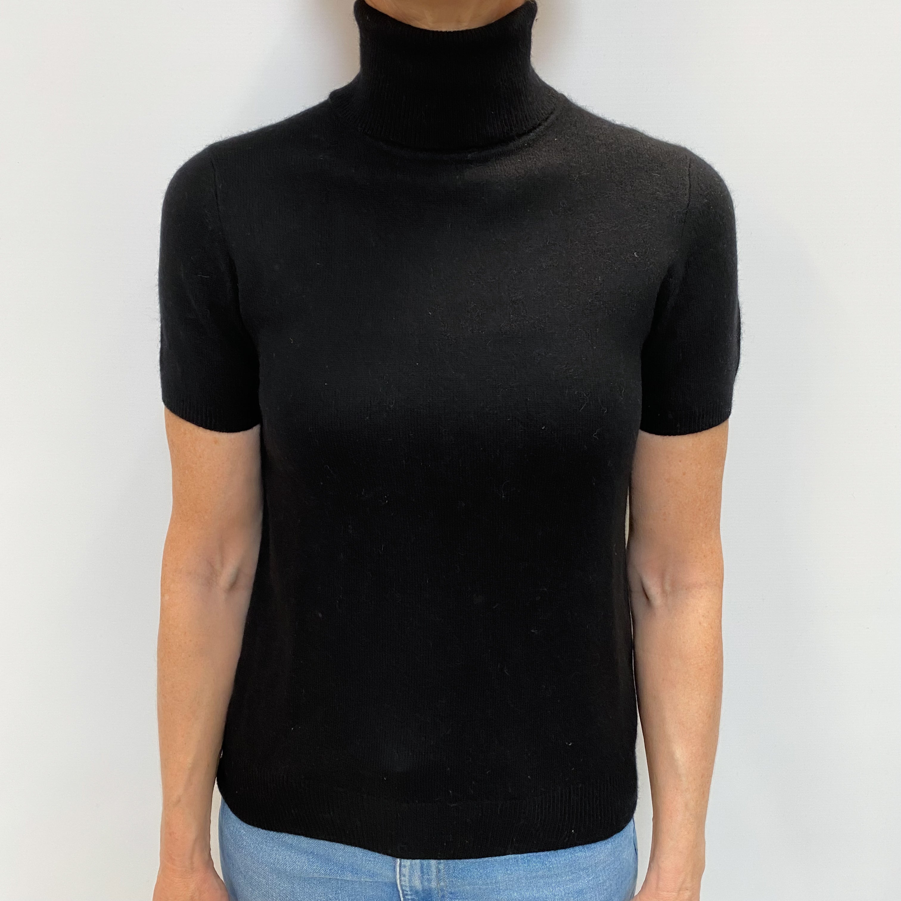 Black Cashmere Polo Neck Short Sleeved Jumper Small