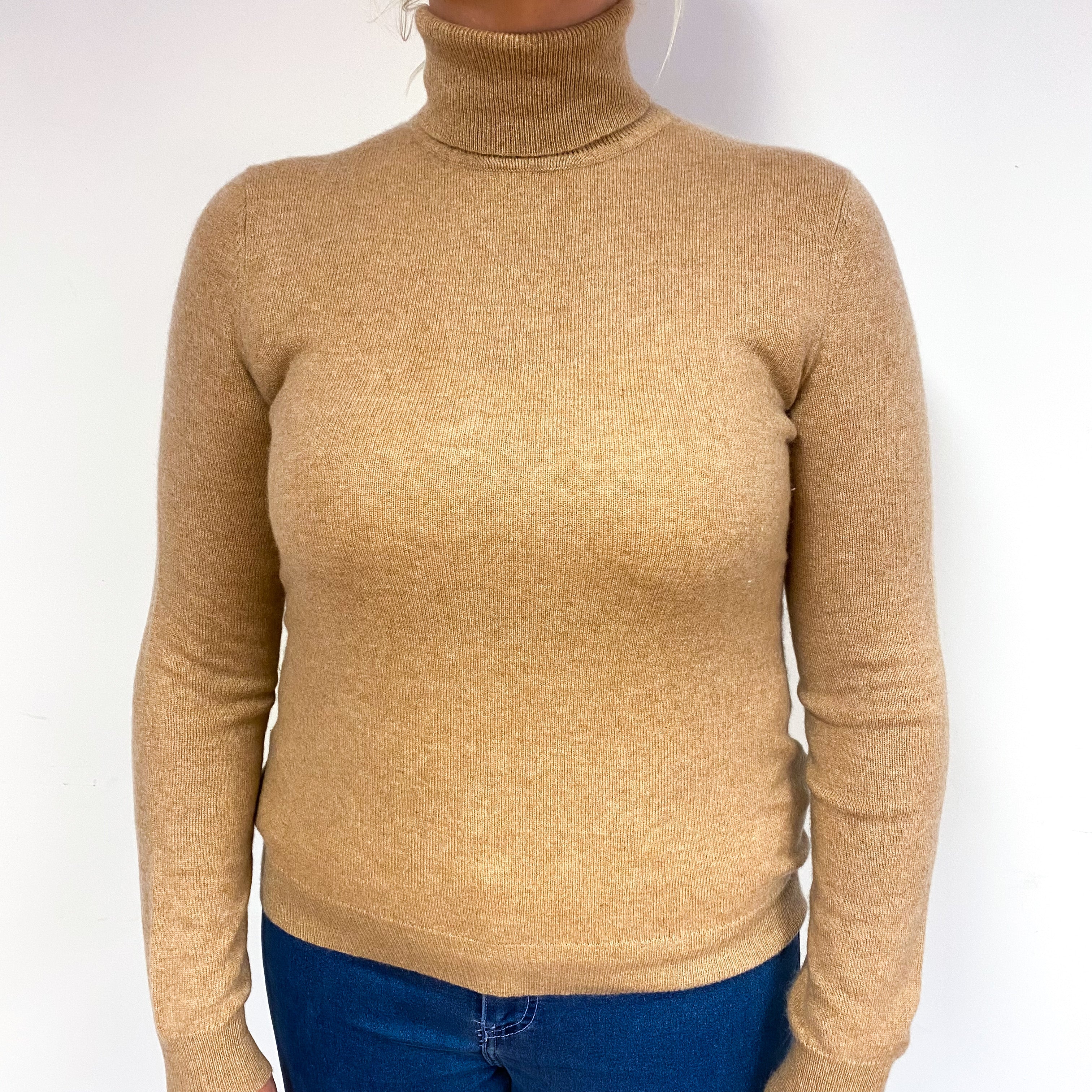 Caramel Brown Cashmere Polo Neck Jumper Large