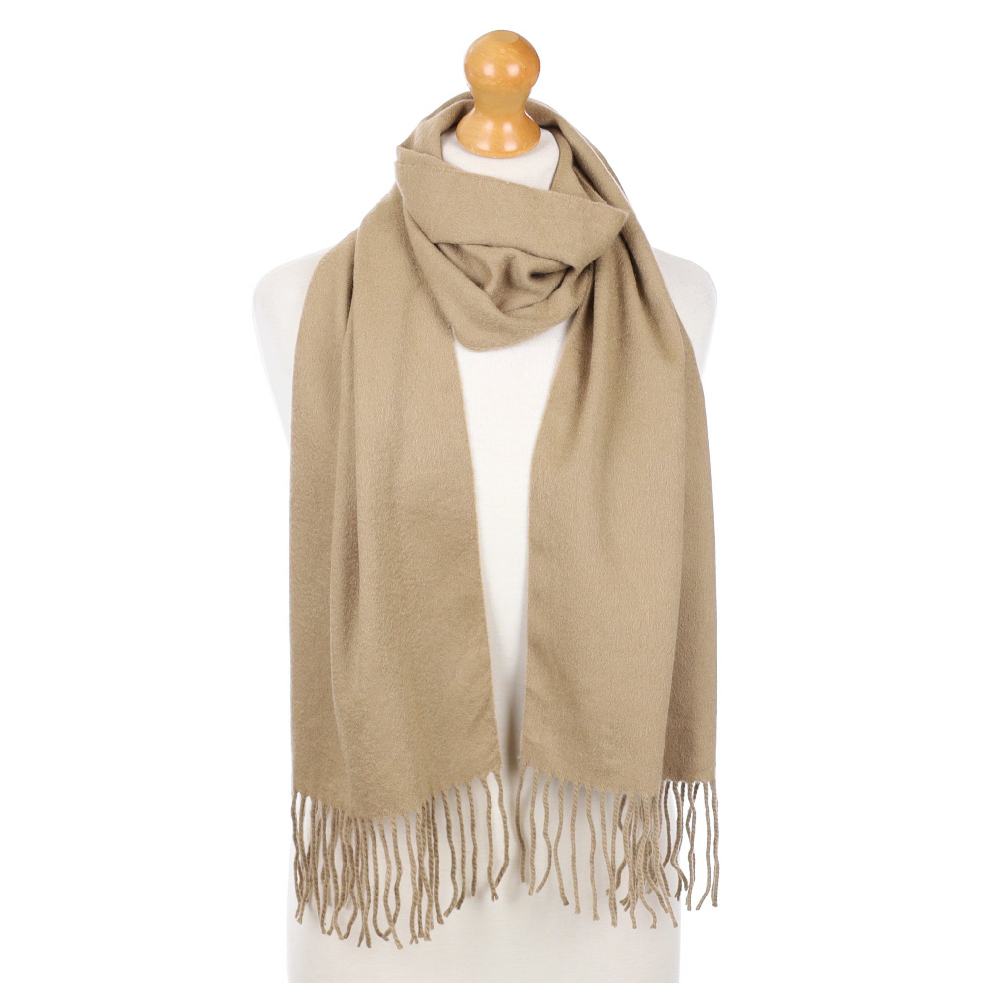 Camel Brown Fringed Cashmere Woven Scarf