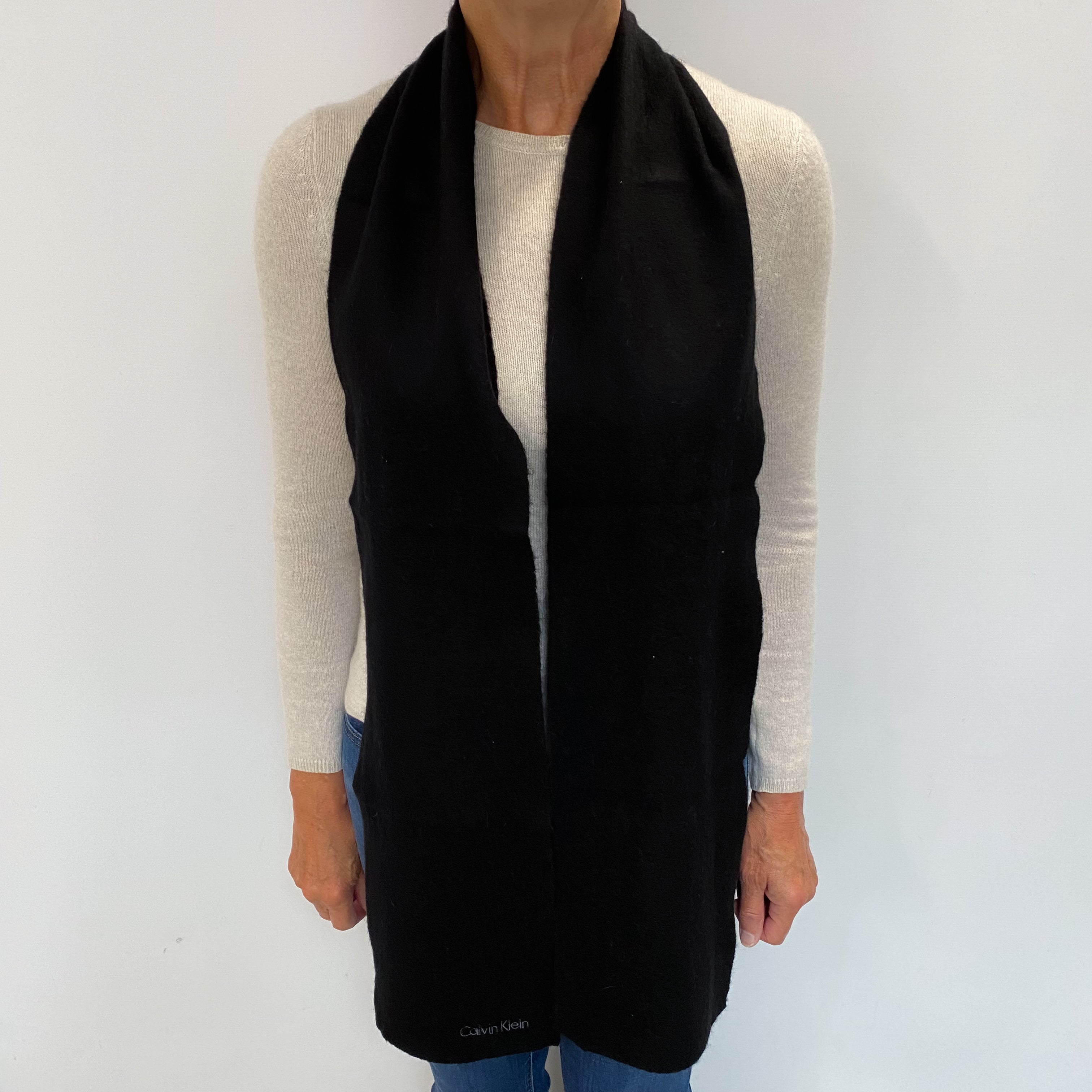 Calvin Klein Black Cashmere Woven Scarf