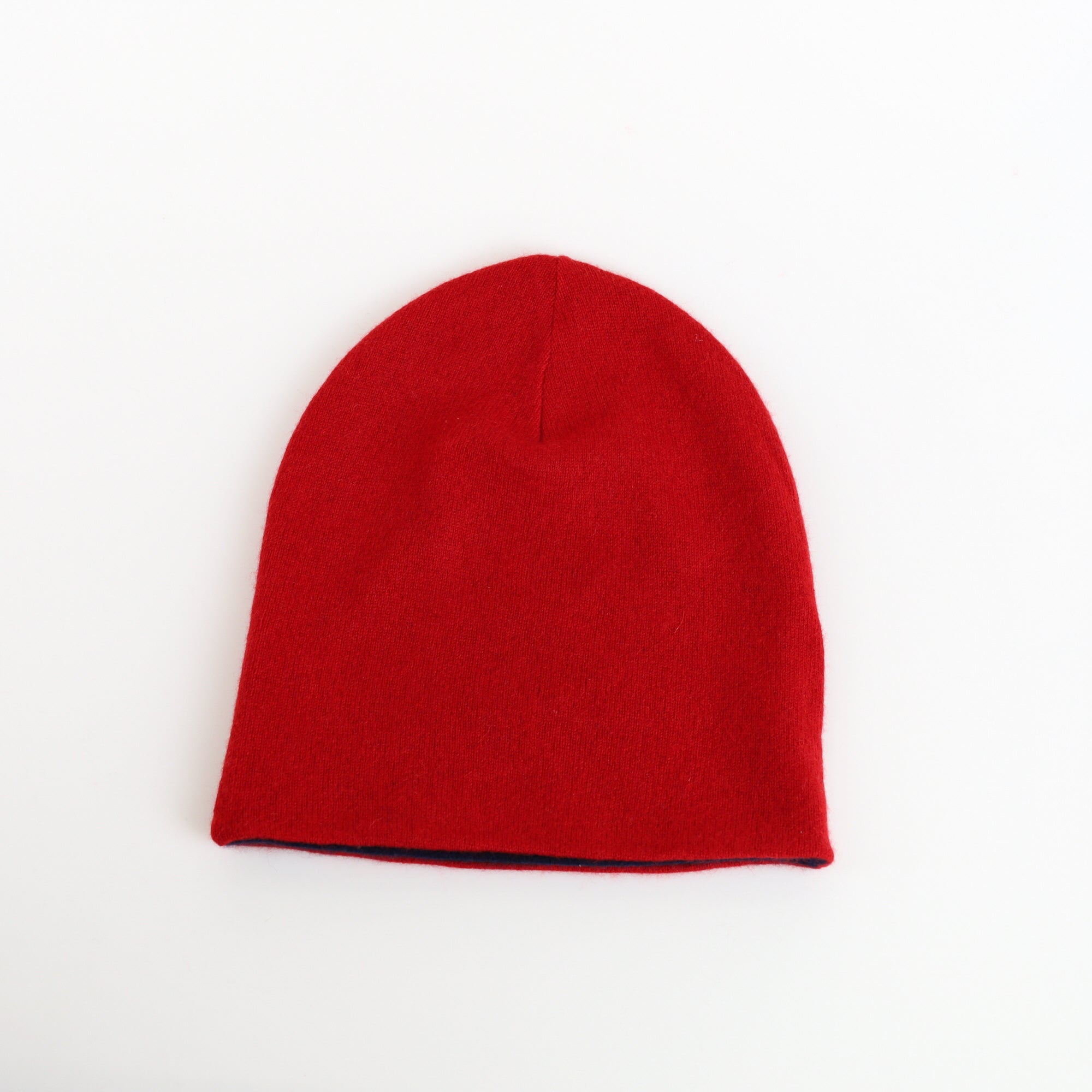 Red and Navy Cashmere Beanie Hat