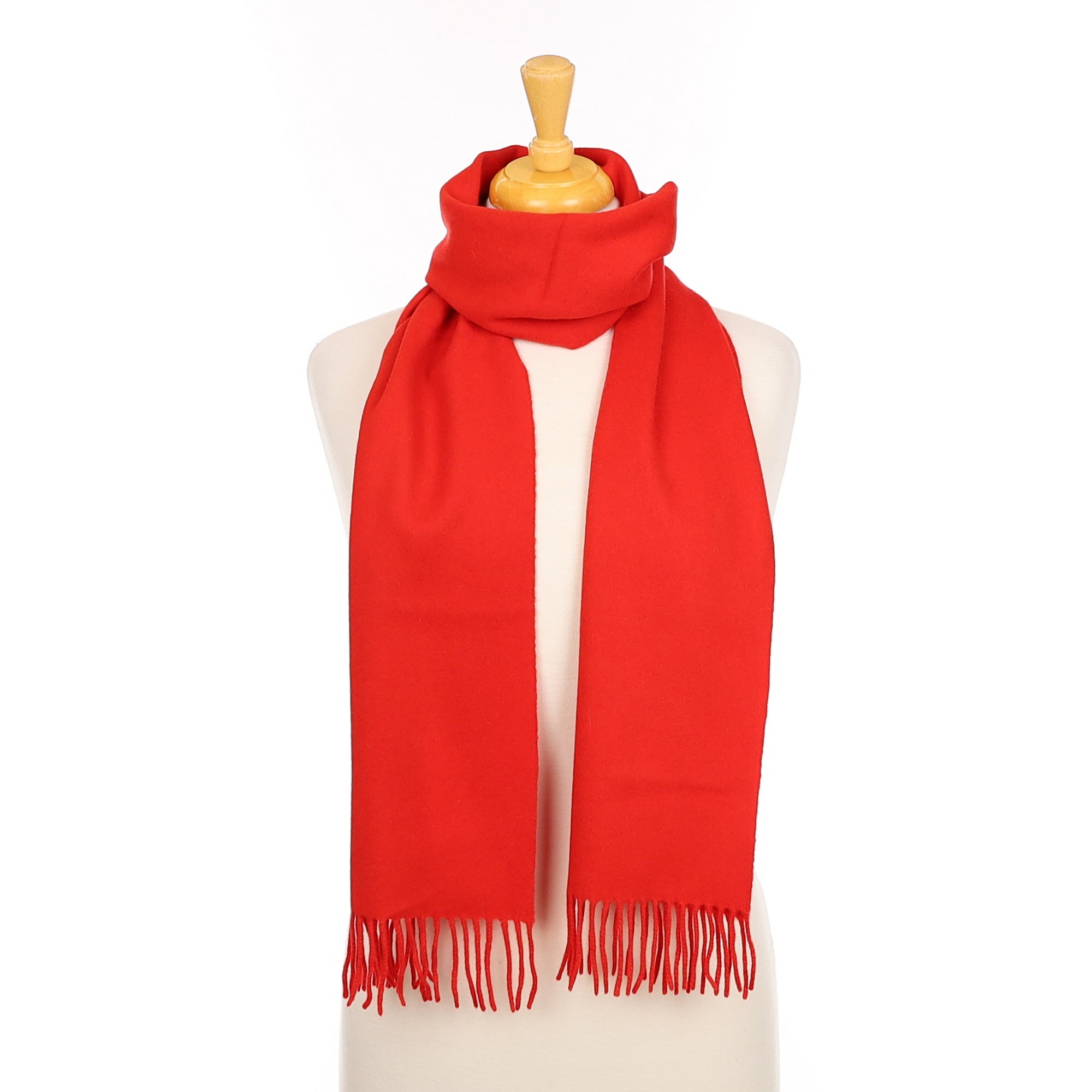 Vermillion Red Cashmere Fringed Woven Scarf