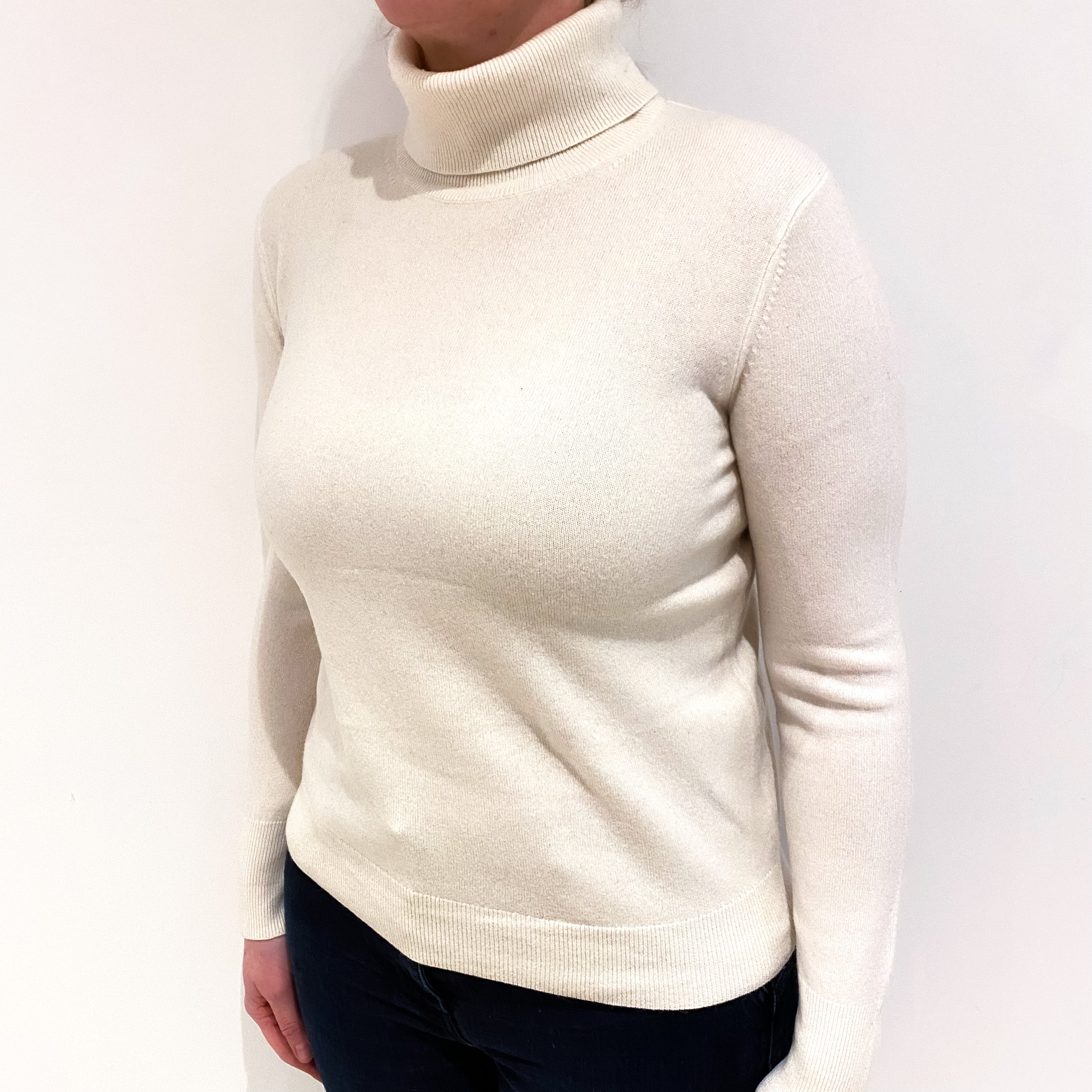 Vanilla Cream Cashmere Polo Neck Jumper Large