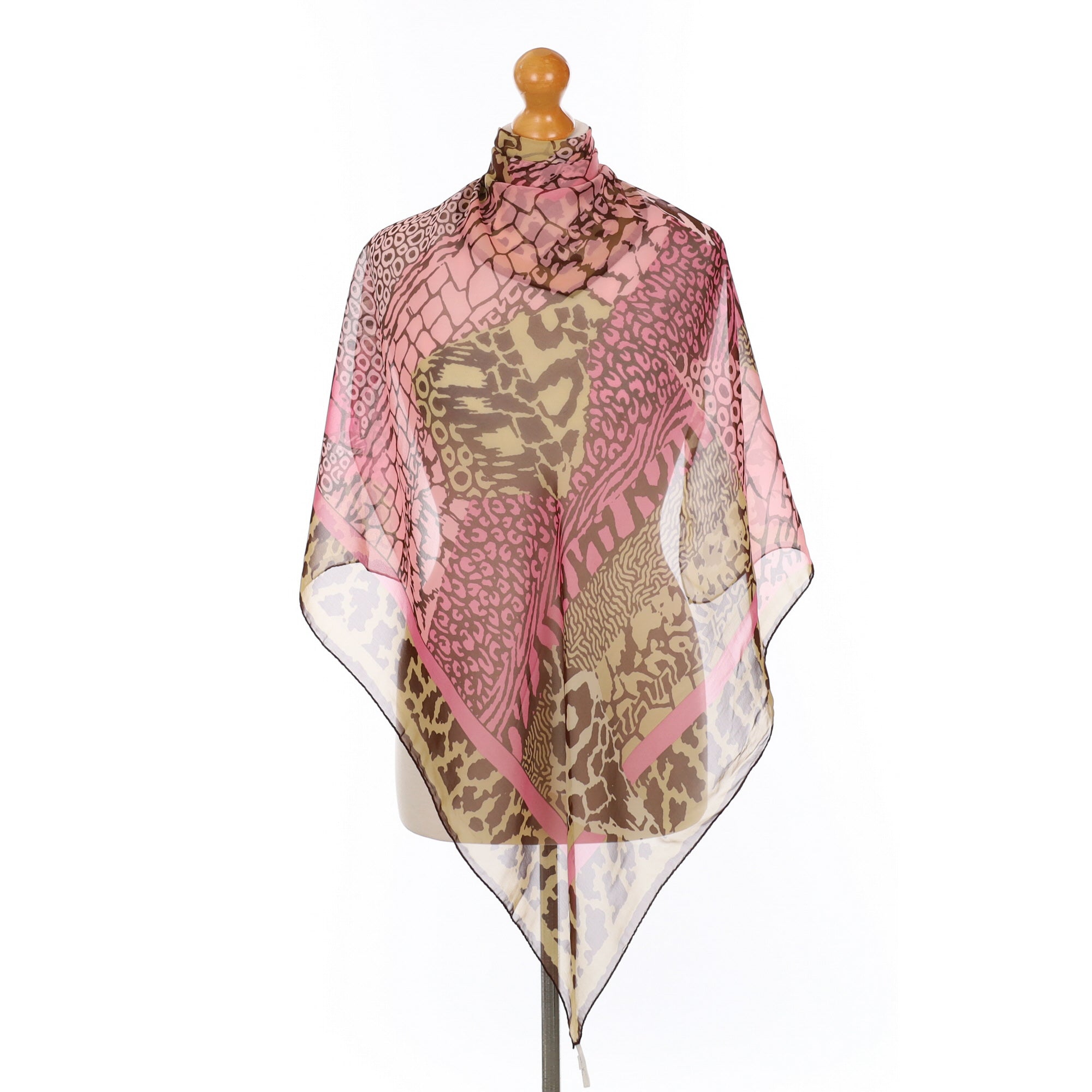 Country Casuals Pink and Brown Animal Print Silk Scarf