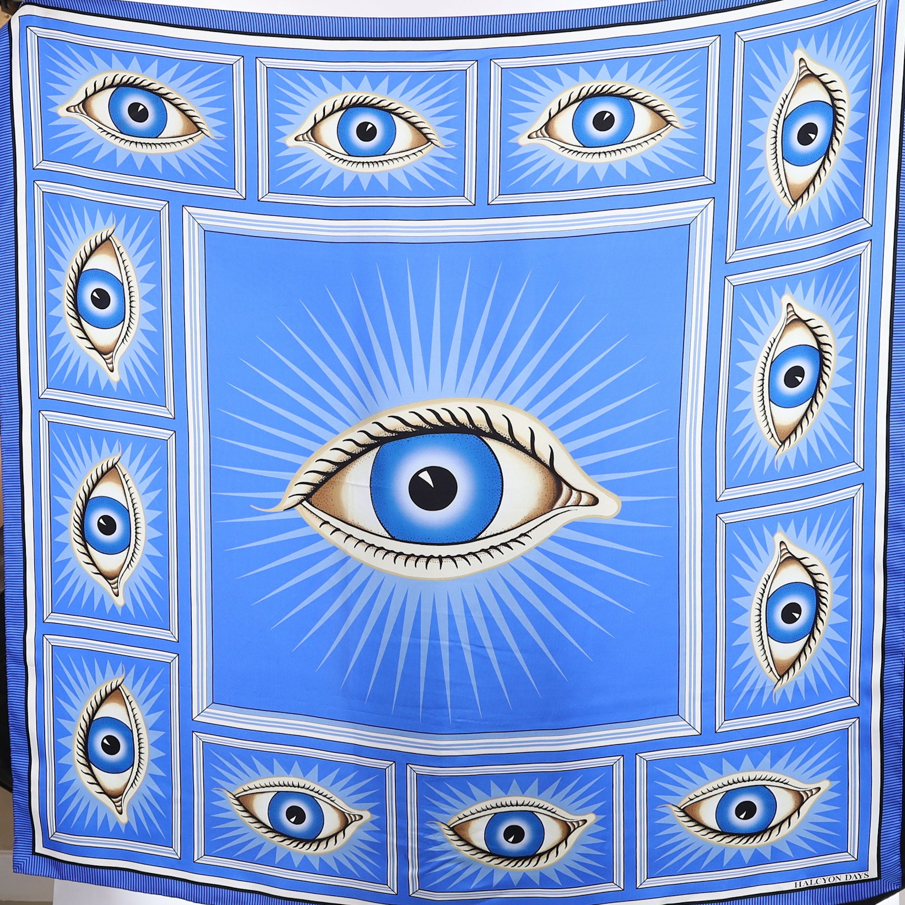 Large Halcyon Days Evil Eye Blue Silk Scarf