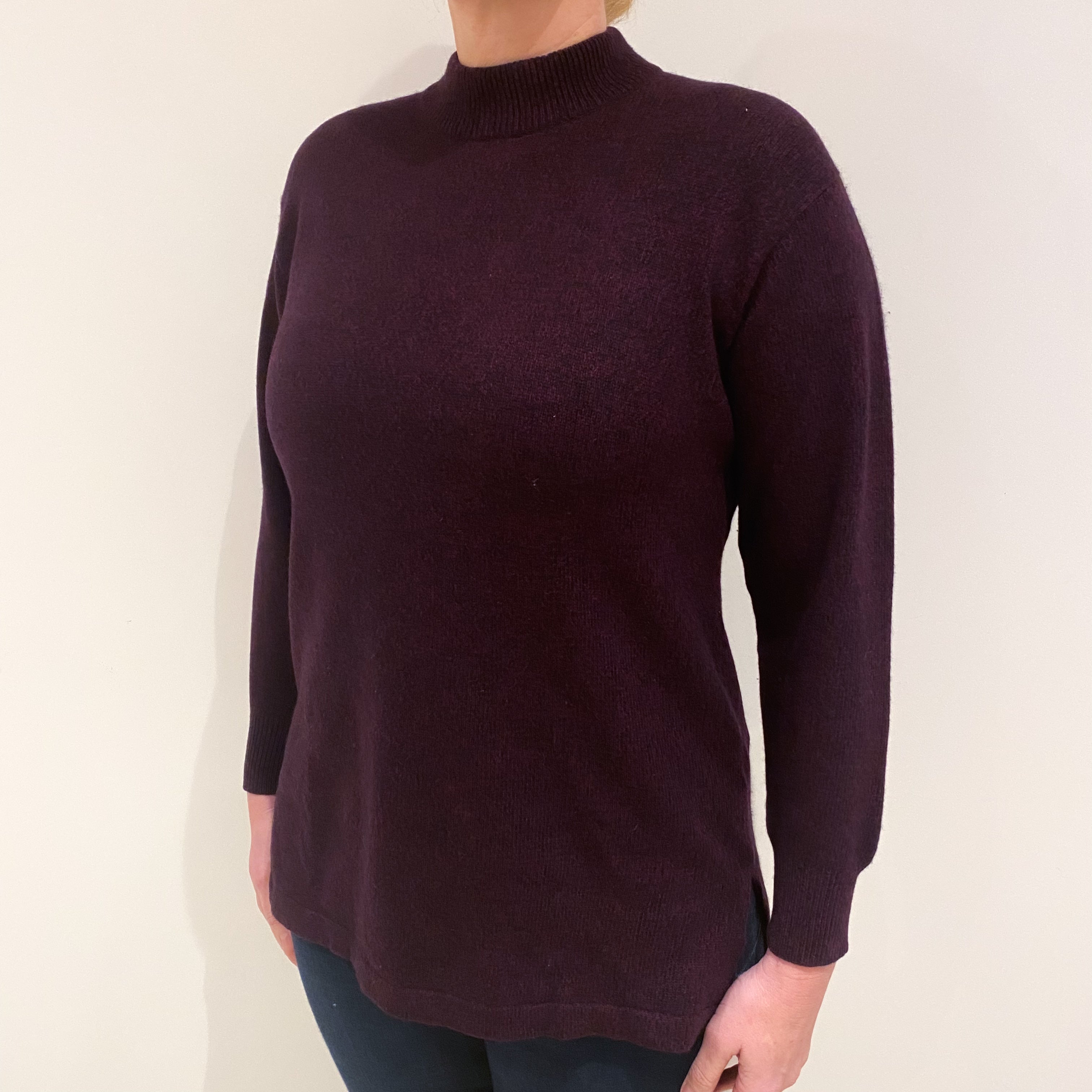 Wine Red Marl Cashmere Turtle Neck Jumper Large