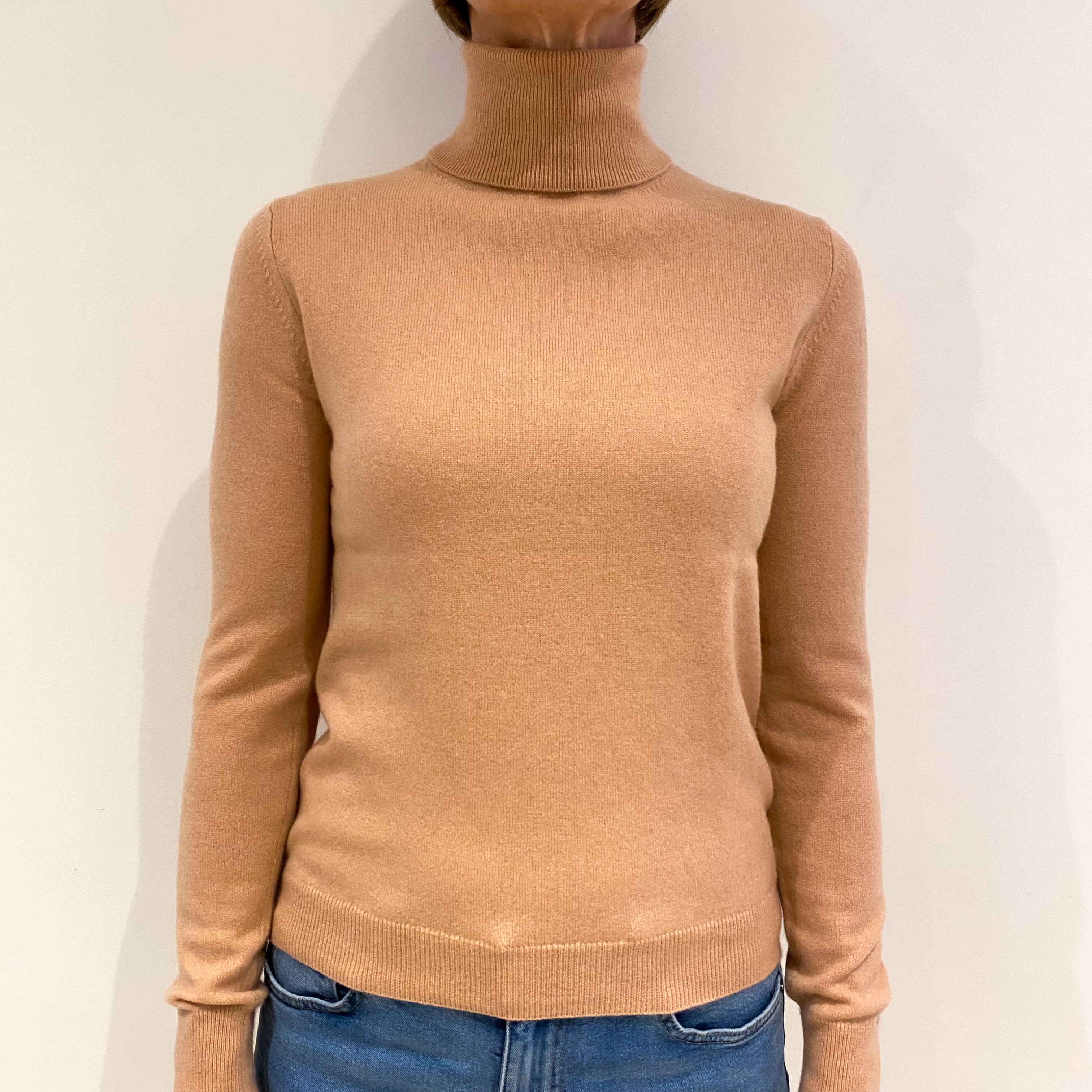 Peachy Pink Cashmere Polo Neck Jumper Small