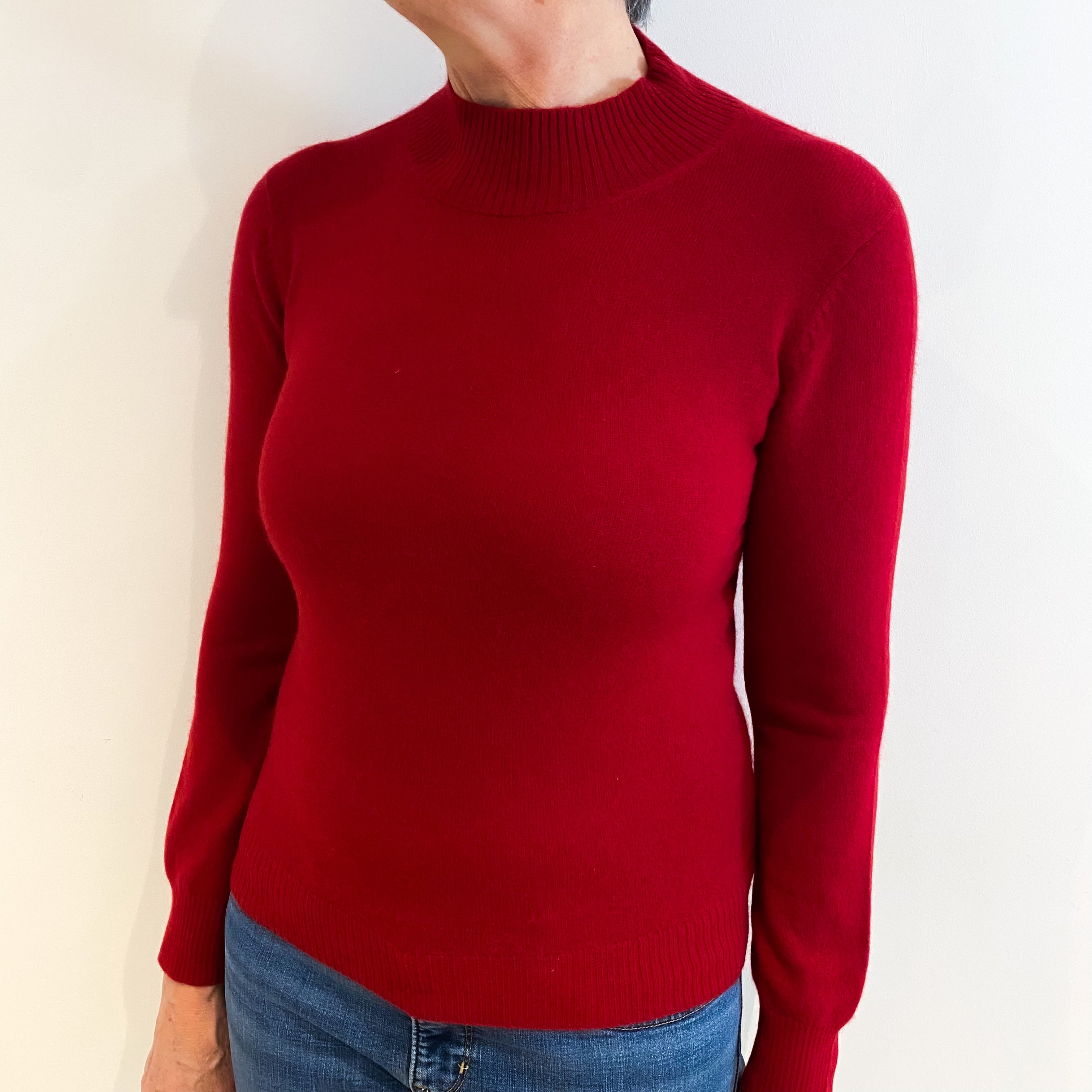 Post Box Red Cashmere Polo Neck Jumper Medium