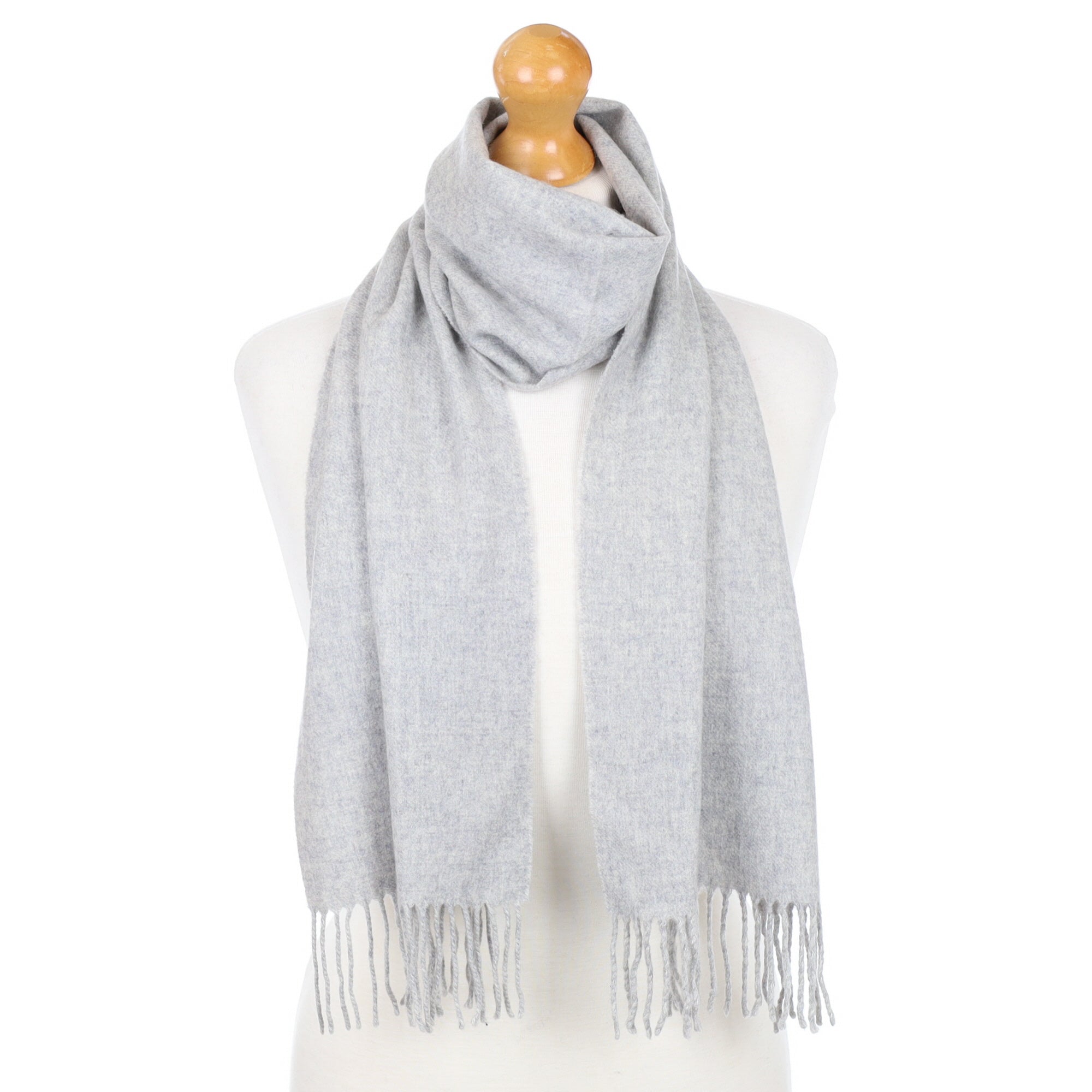 Ash Grey Fringed Cashmere Woven Scarf