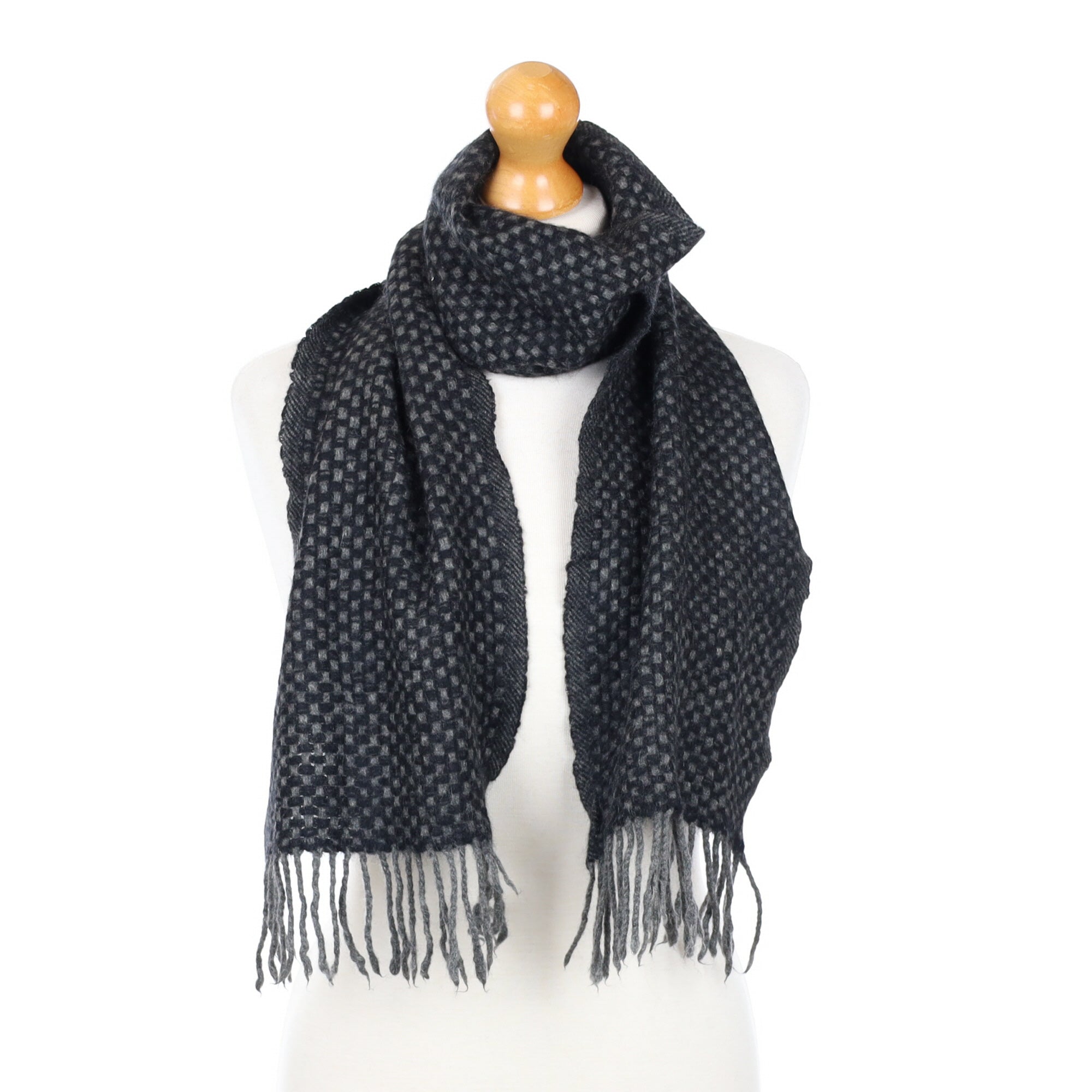 Two Toned Grey Textured Fringed Cashmere Woven Scarf