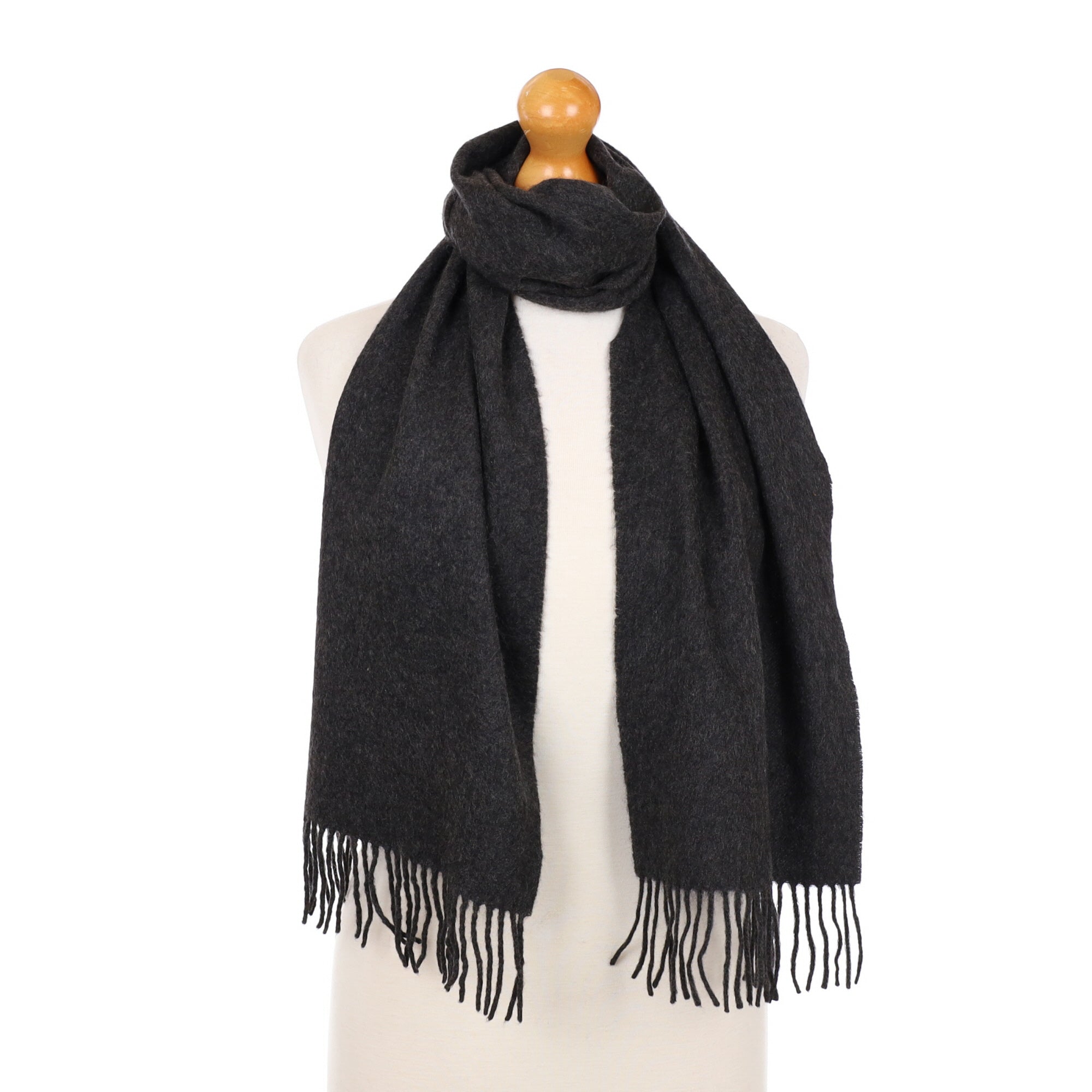 Charcoal Grey Cashmere Fringed Woven Scarf