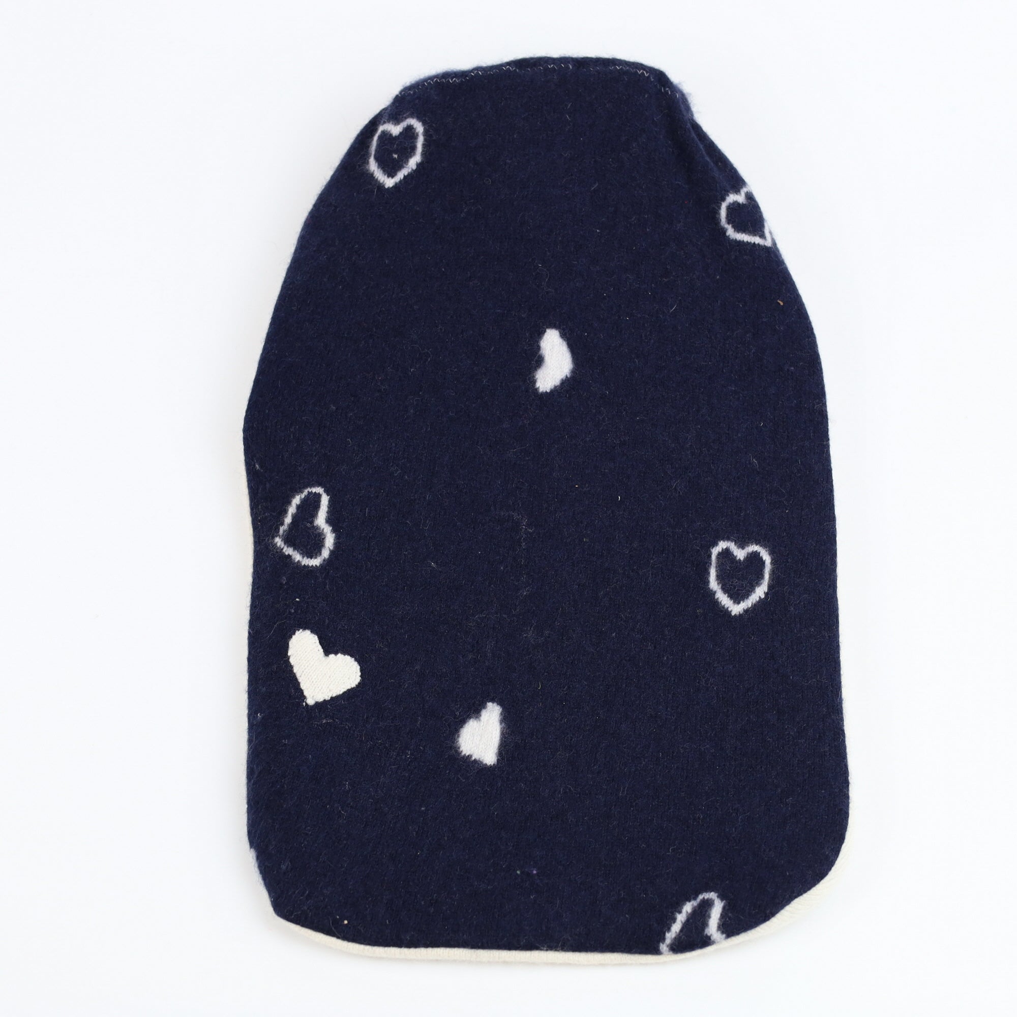 Navy and Ivory Heart Large Cashmere Hot Water Bottle