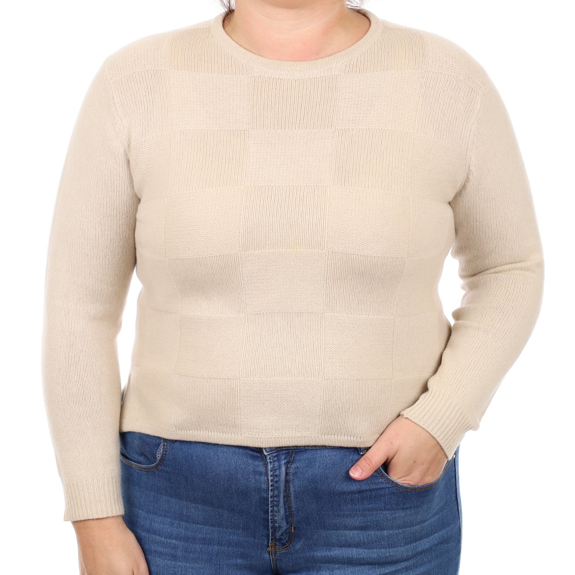 Beige Cashmere Crew Neck Jumper Large