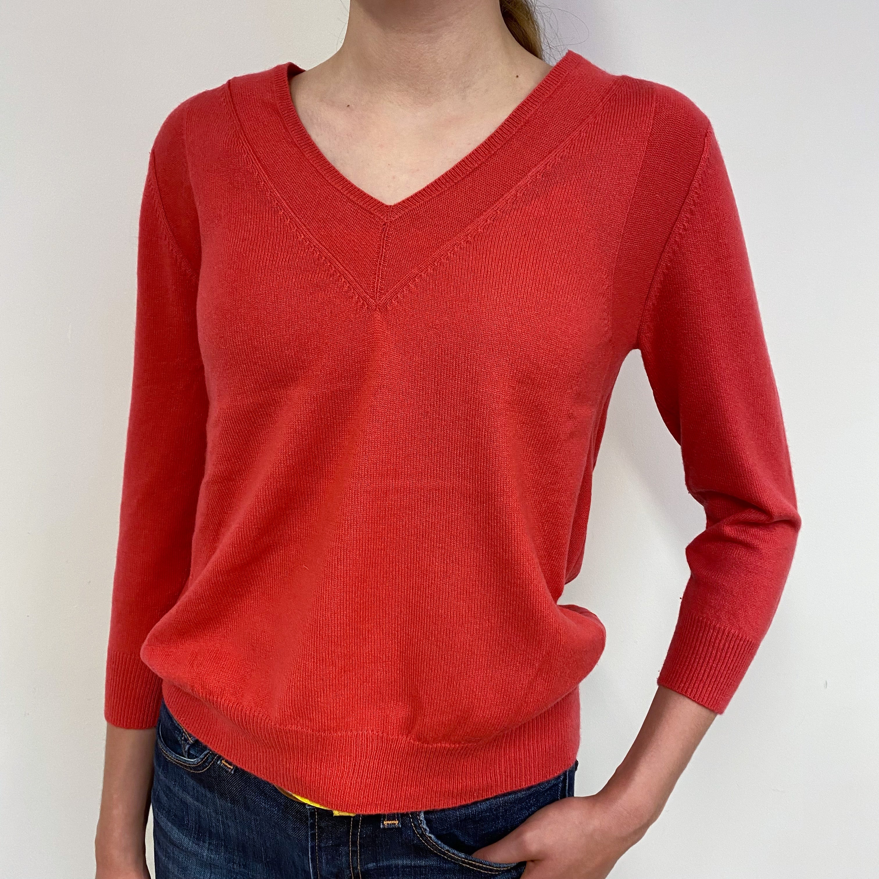 Vermillion Orange Cashmere V-Neck Jumper