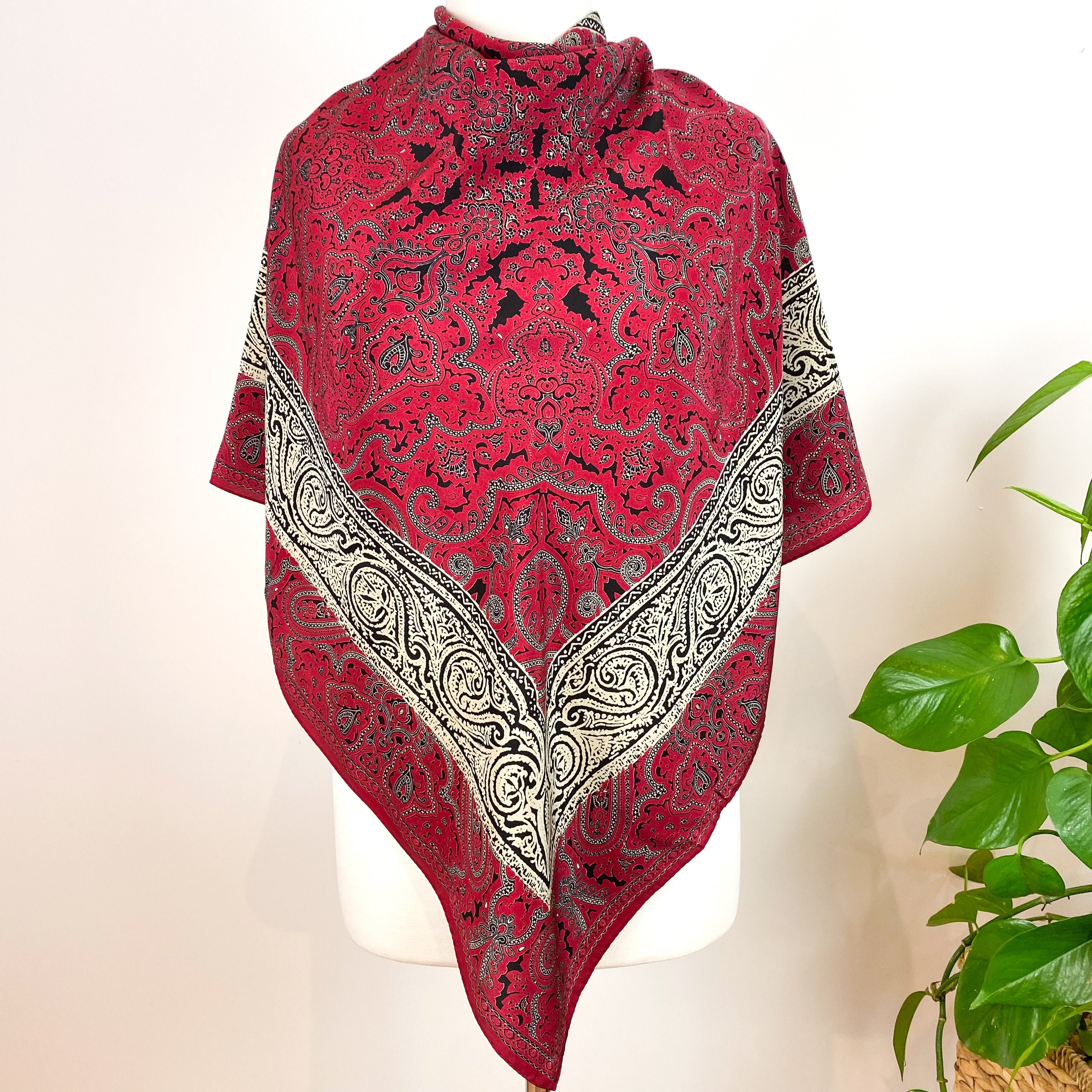 Wine Red Paisley Italian Vintage Silk Scarf