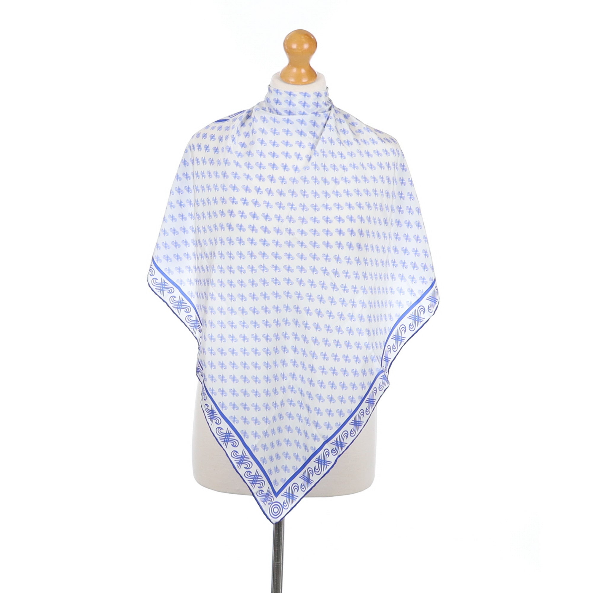 Jaeger Blue and White Logo Silk Scarf