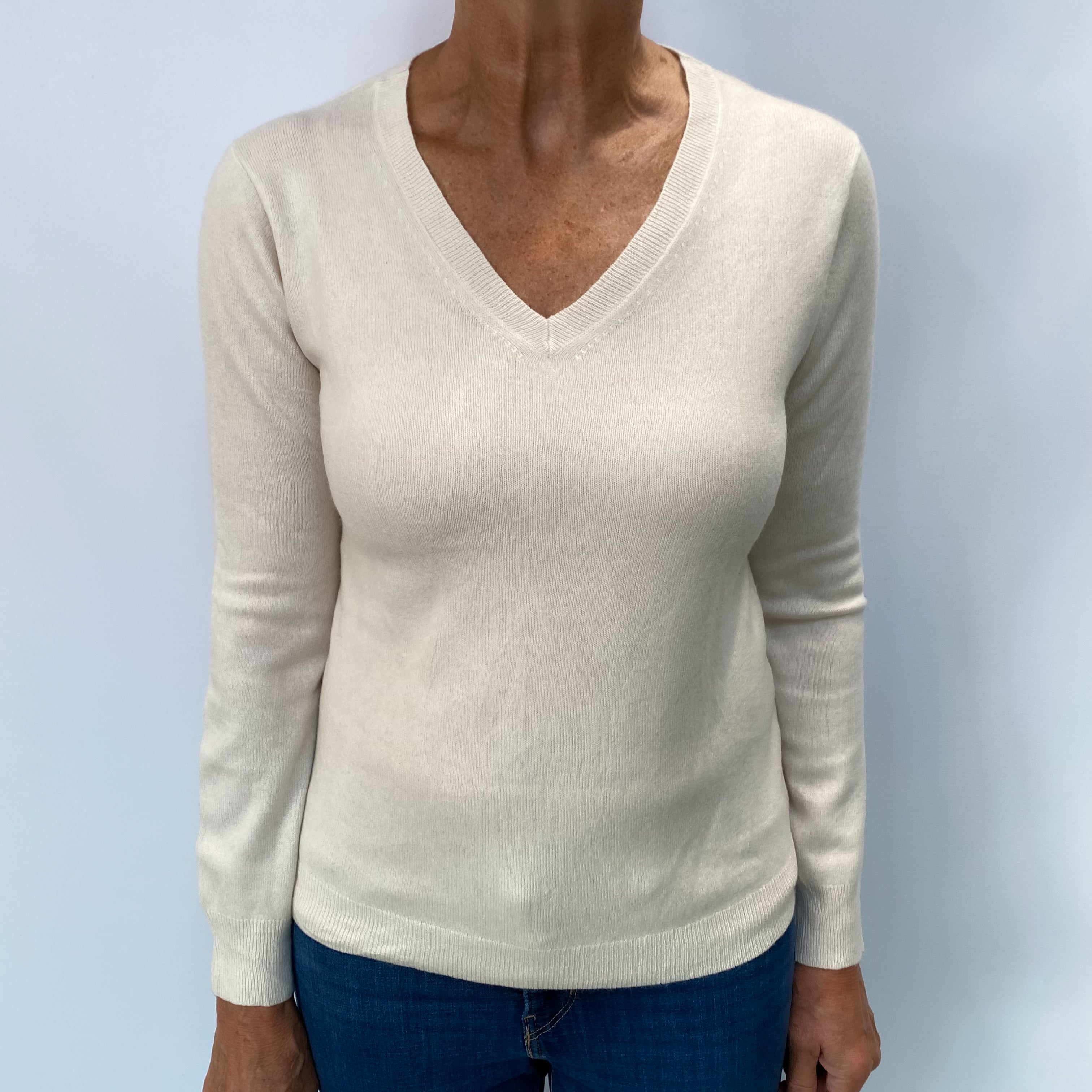 Cream Cashmere V Neck Jumper Medium