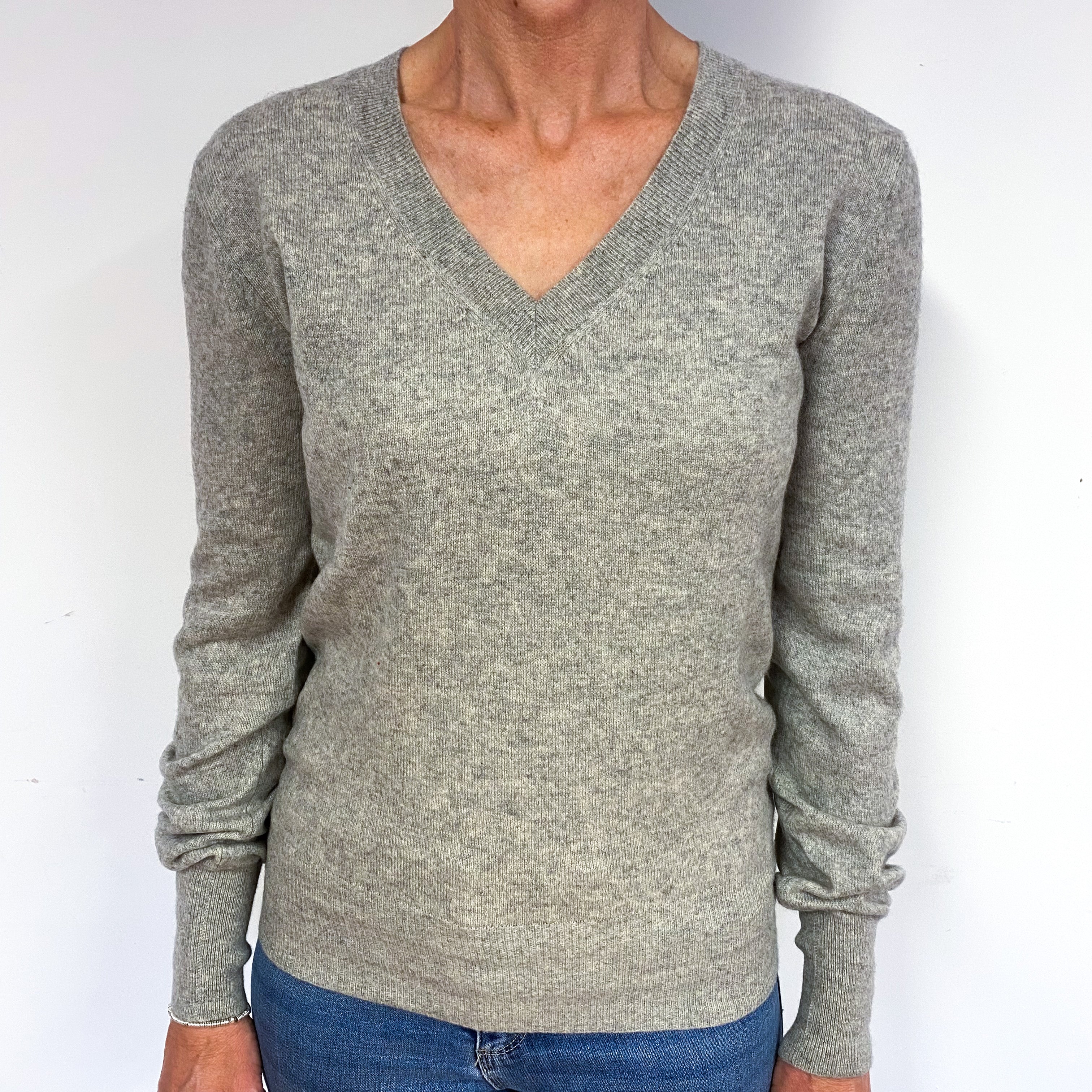 Ash Grey Cashmere V-Neck Jumper Medium