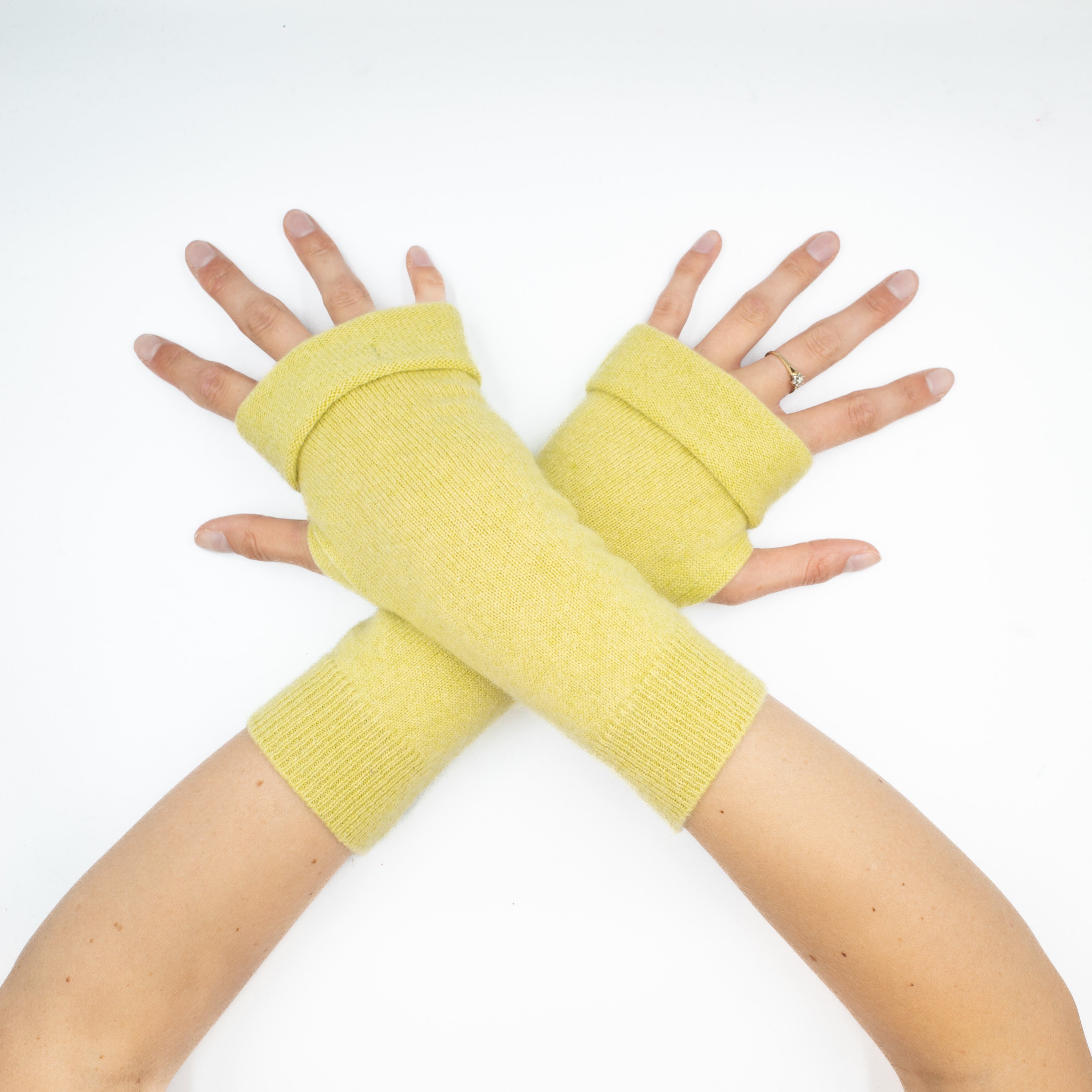 Pale Chartreuse Green Fingerless Gloves