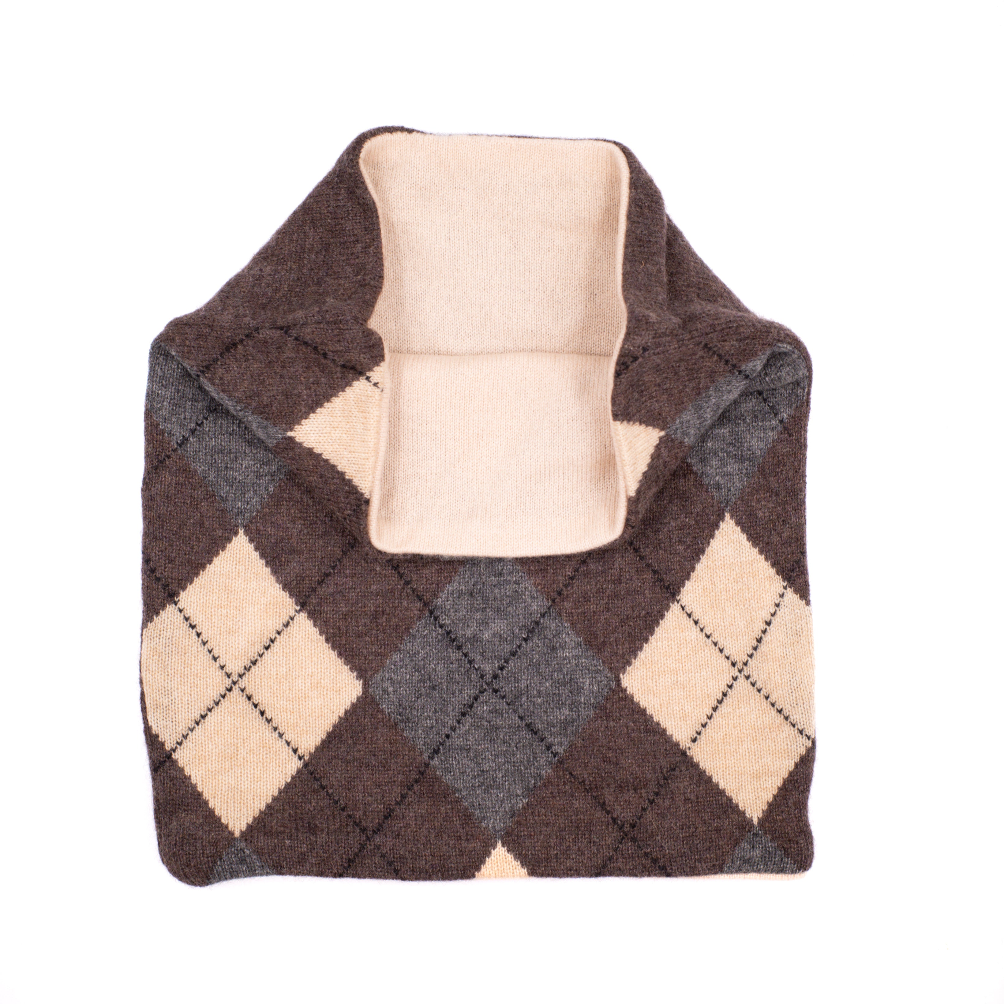 Brown and Beige Diamond Pattern Luxury Double Layered Snood