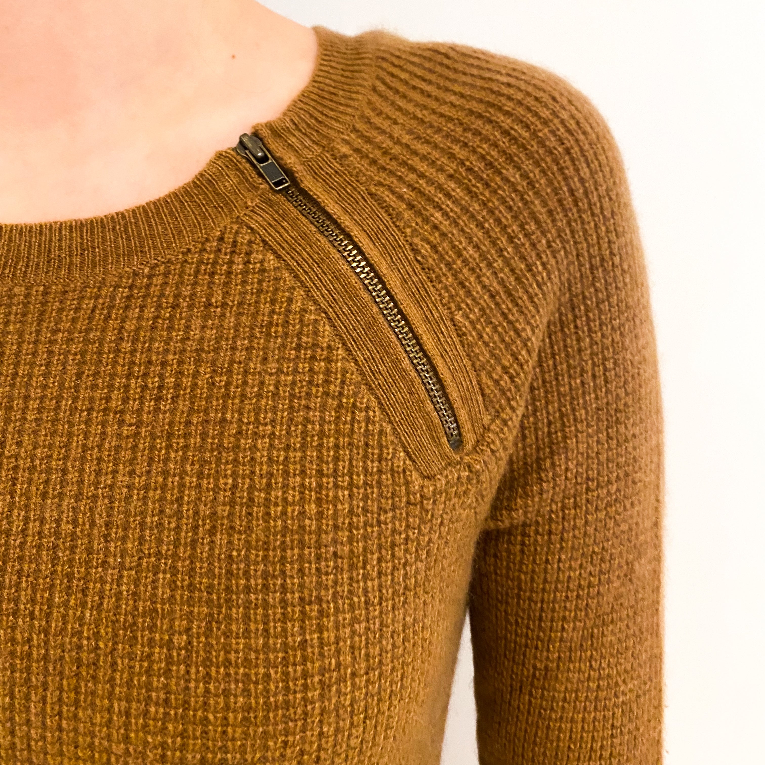 Tan Brown Cashmere Scoop Neck Jumper Extra Small