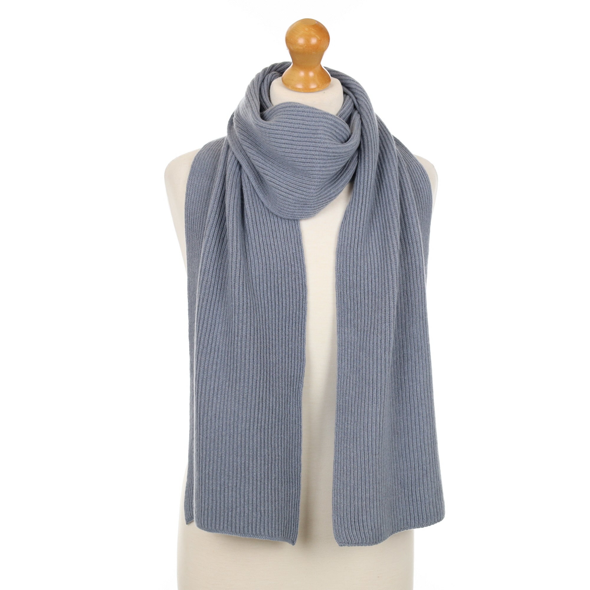 Brand New Scottish Blue Stone Rib Cashmere Scarf