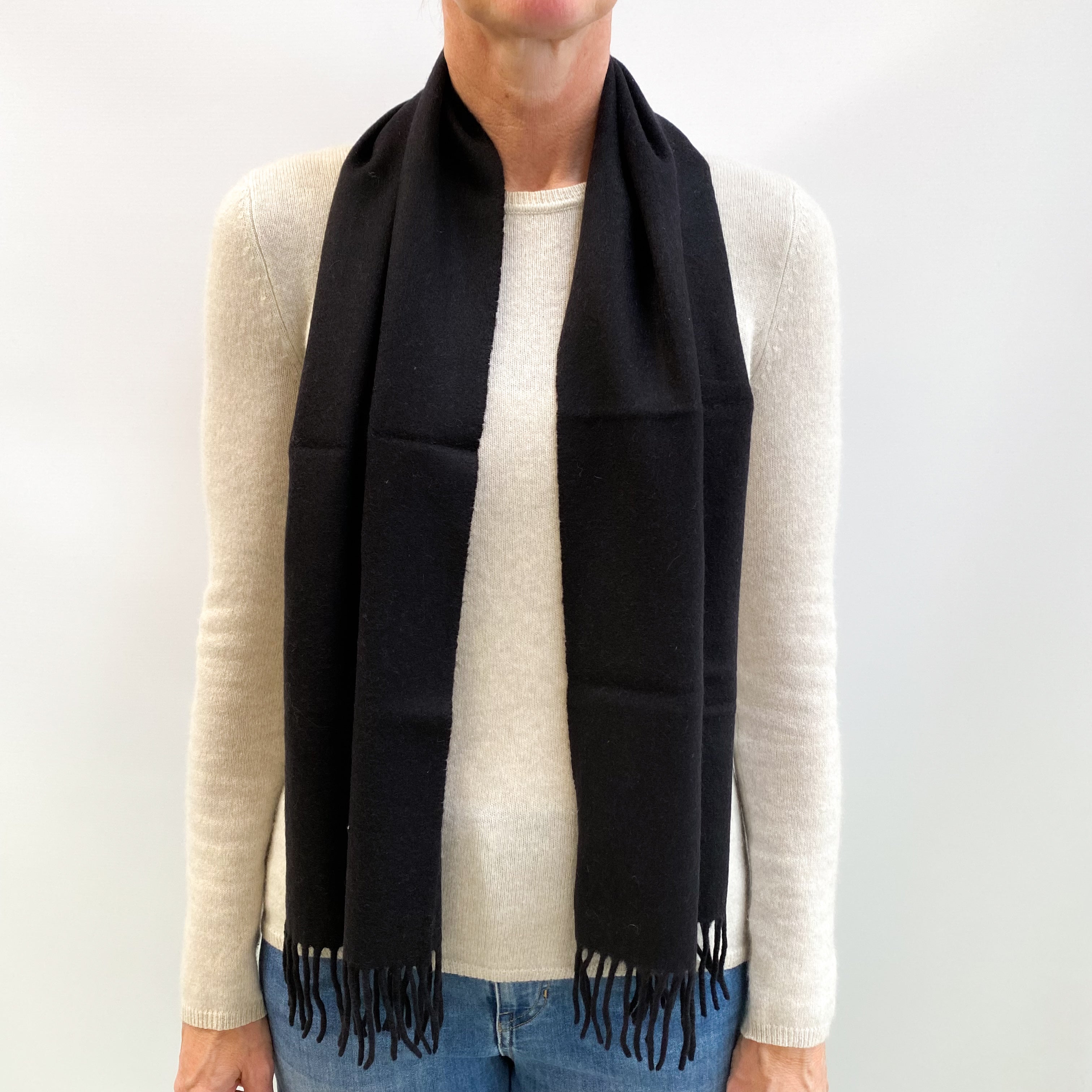 Black Fringed Cashmere Woven Scarf