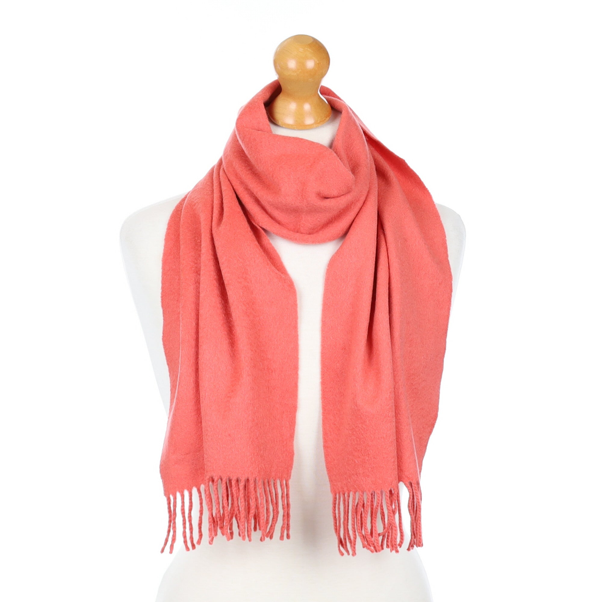 Deep Coral Fringed Cashmere Woven Scarf