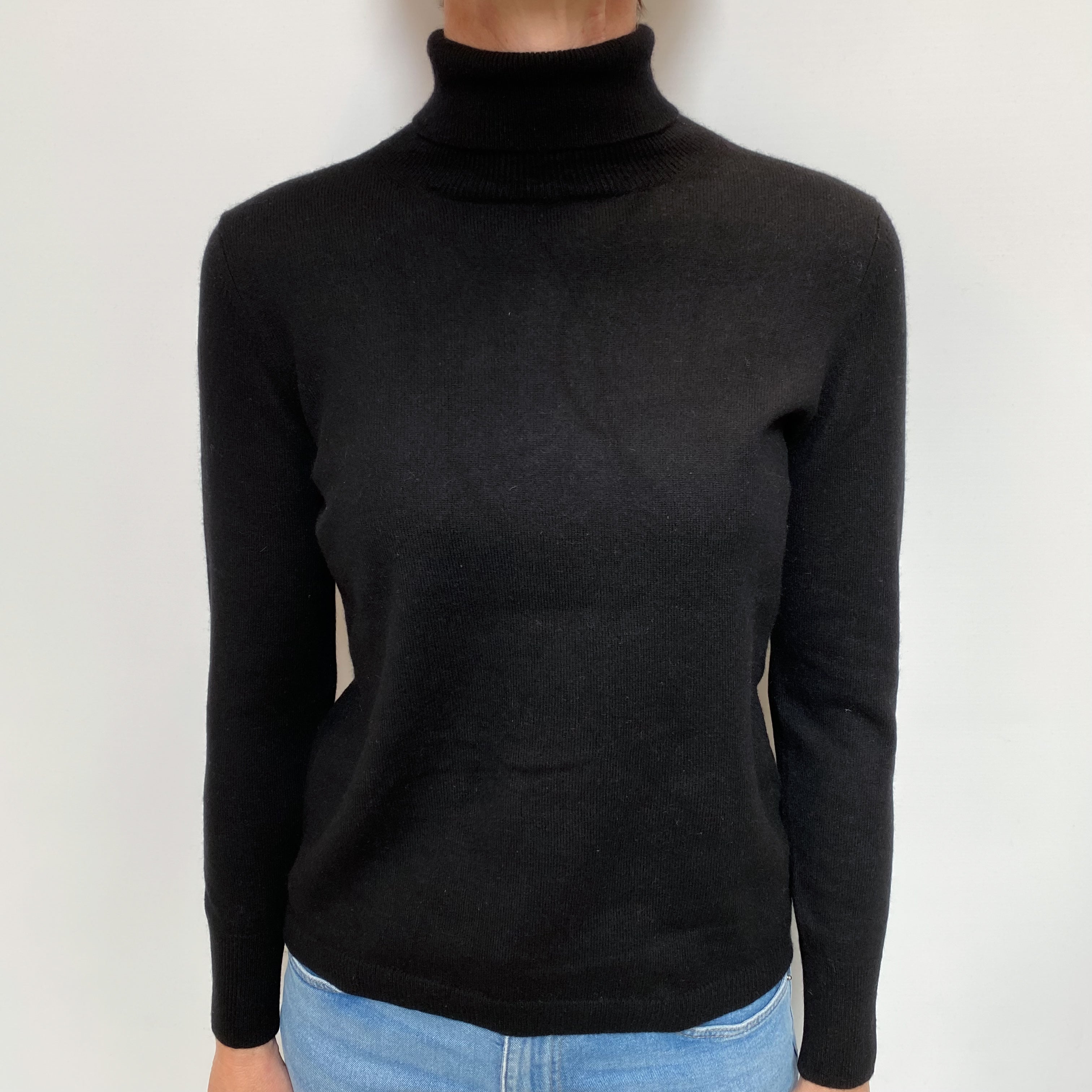 Black Cashmere Polo Neck Jumper Small