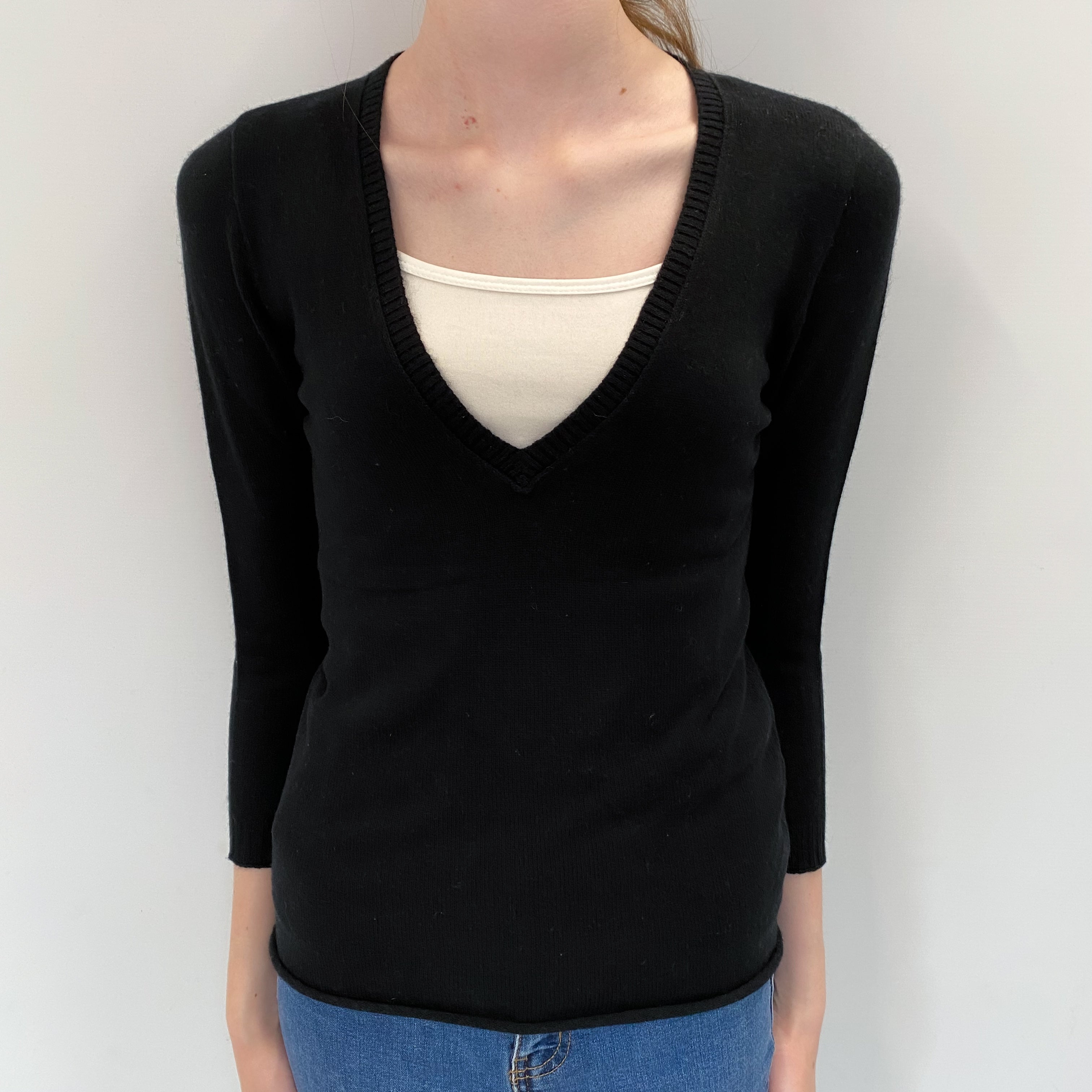 Black Cashmere V Neck Jumper Extra Small