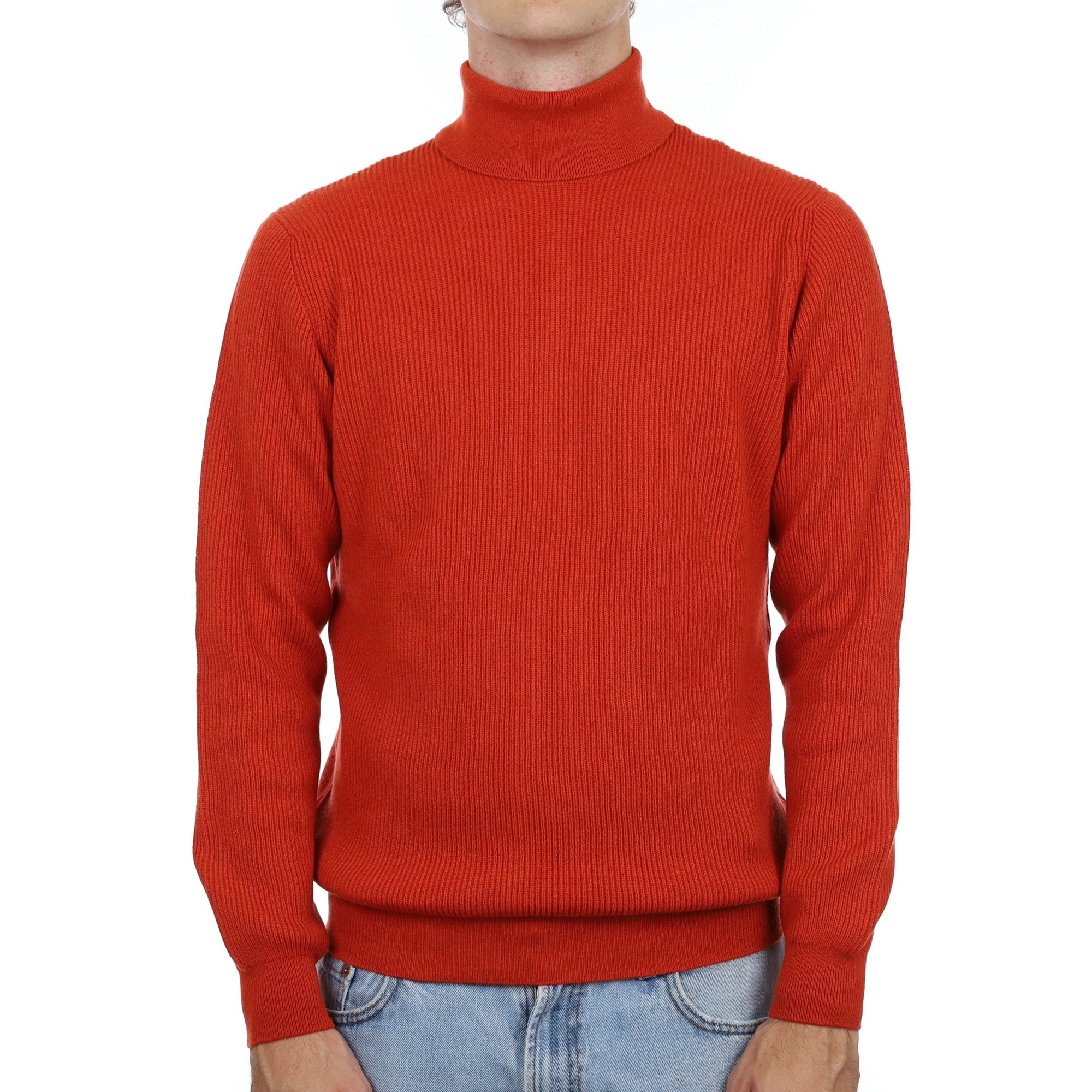 Men’s Brand New Scottish Pumpkin Orange Cashmere Polo Neck Jumper Medium