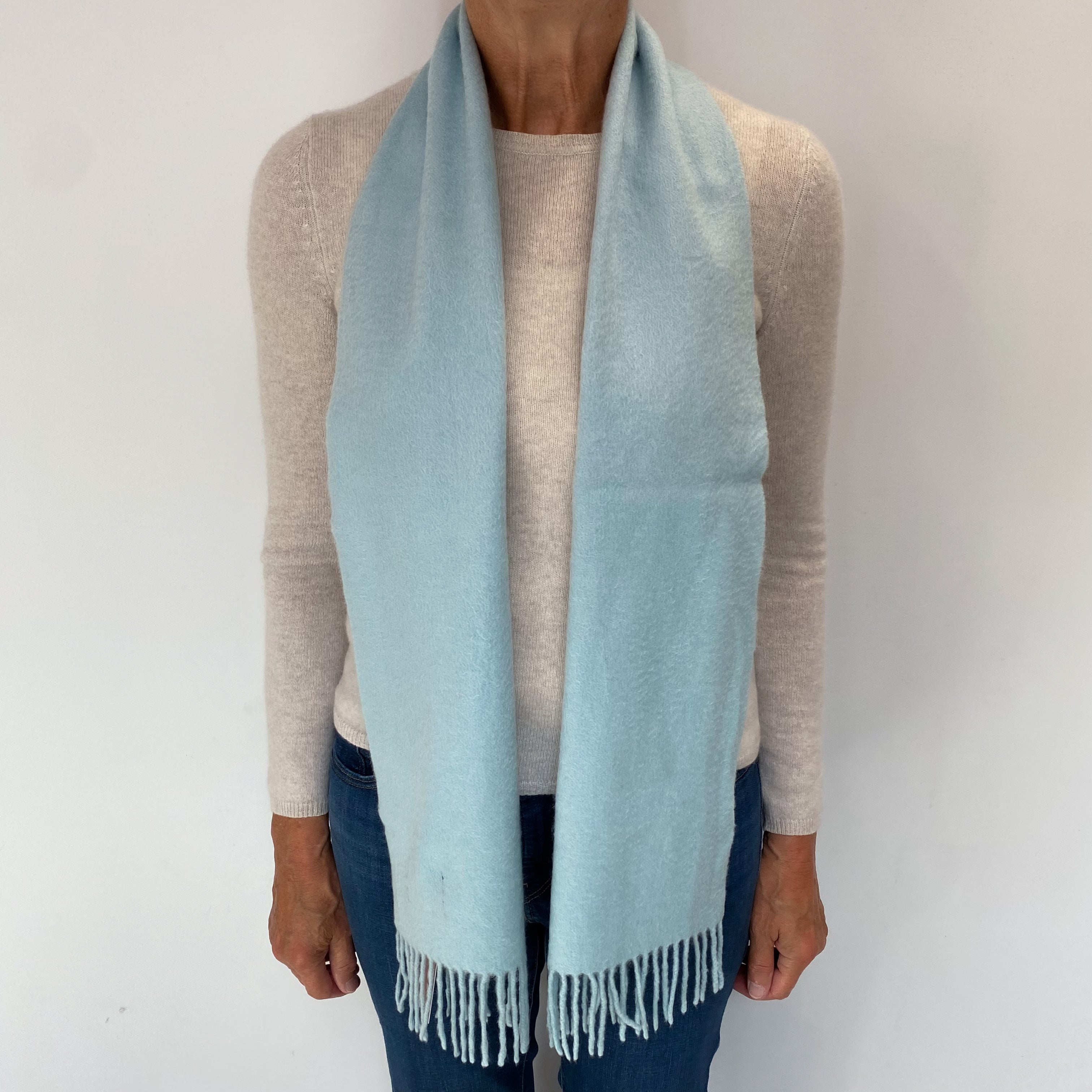 Baby Blue Cashmere Tasseled Woven Scarf