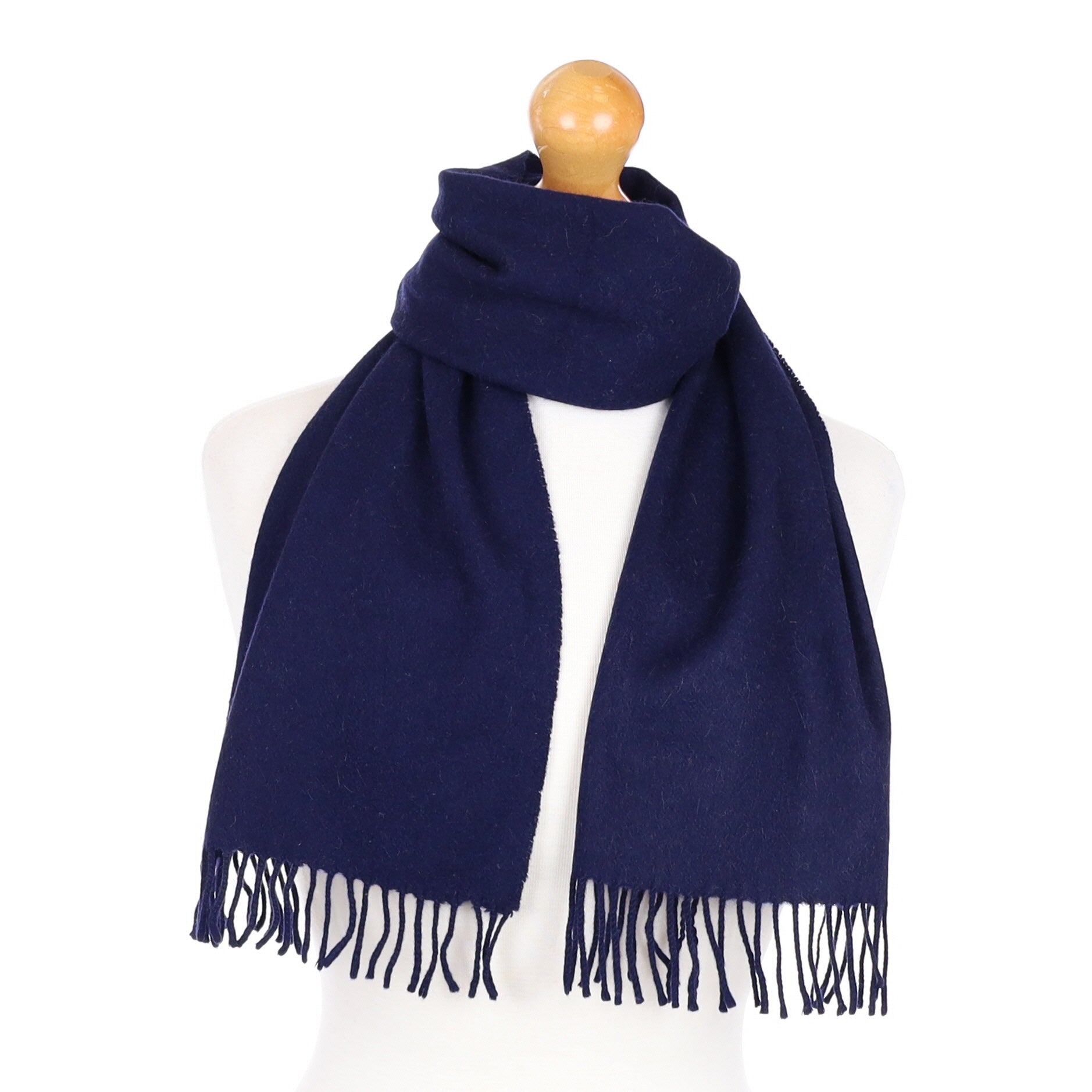 Navy Blue Cashmere Fringed Woven Scarf