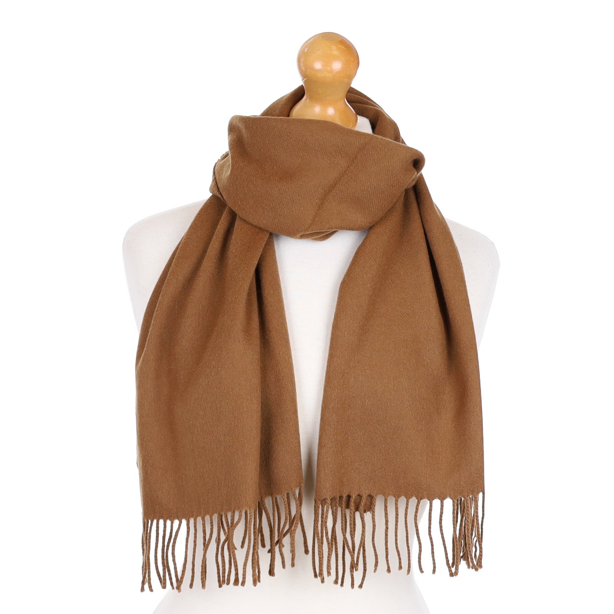 Saddle Brown Cashmere Fringed Woven Scarf