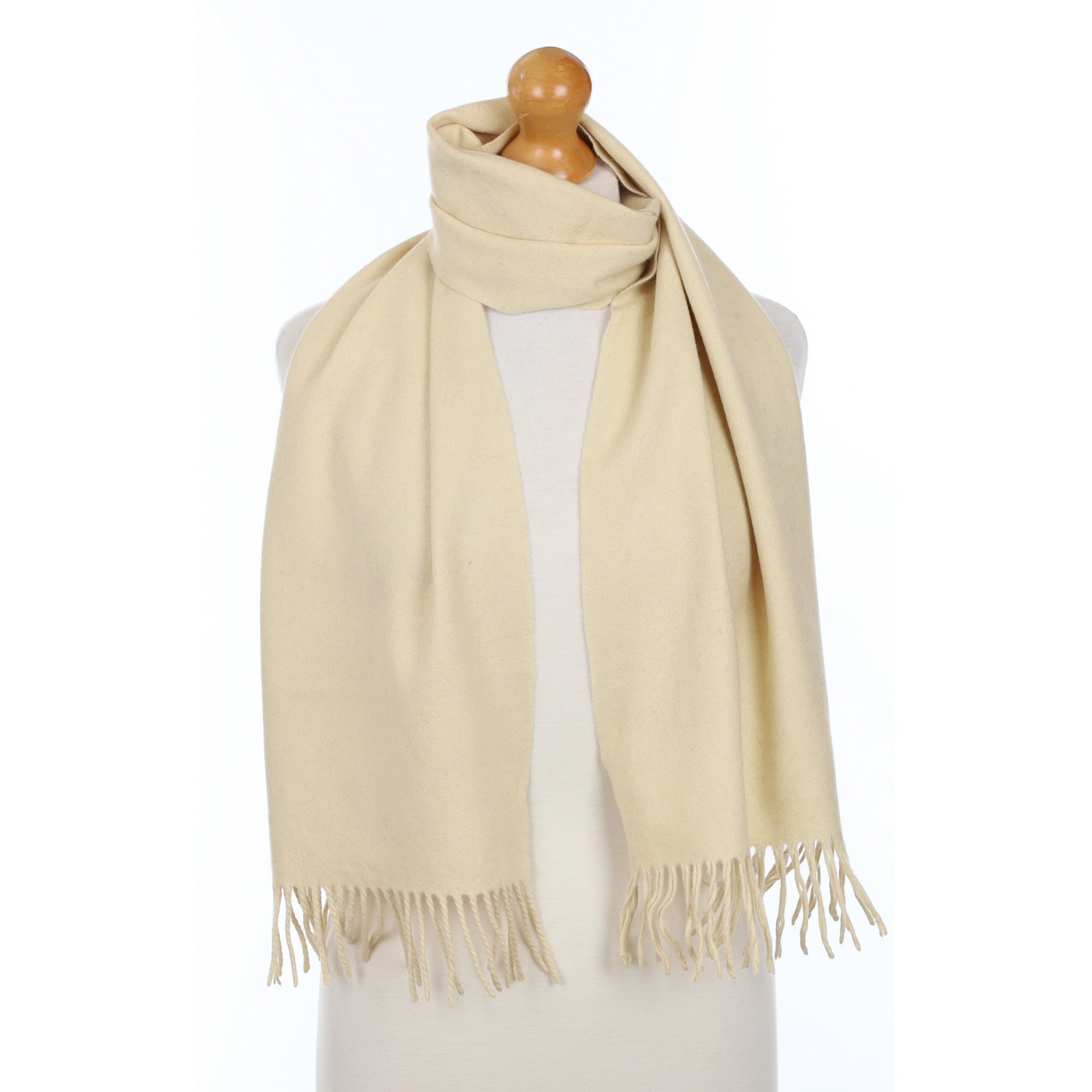 Warm Cream Cashmere Fringed Woven Scarf