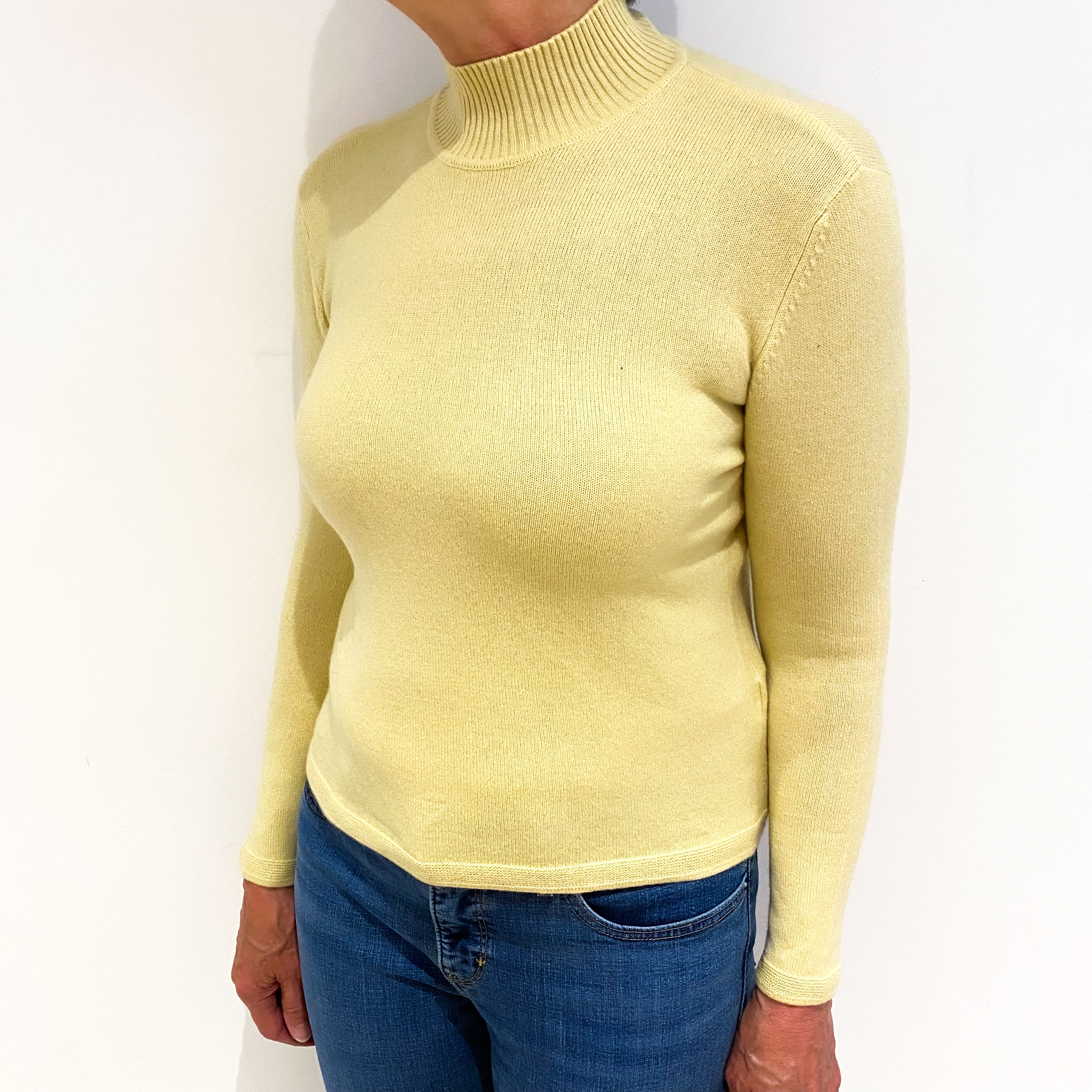 Custard Yellow Cashmere Turtle Neck Jumper Medium