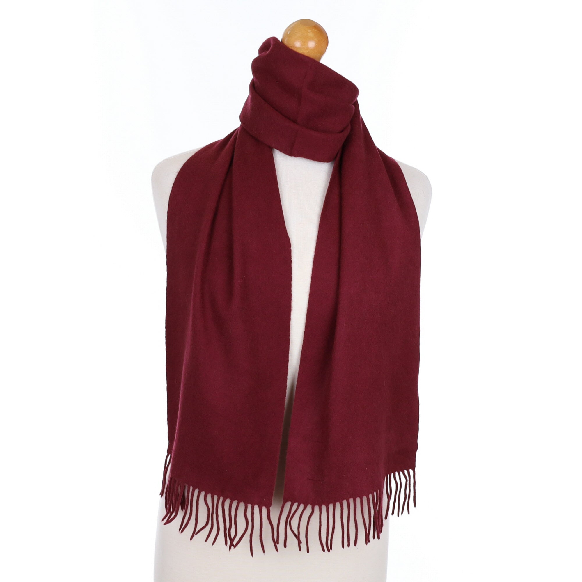 Wine Red Cashmere Tasselled Woven Scarf