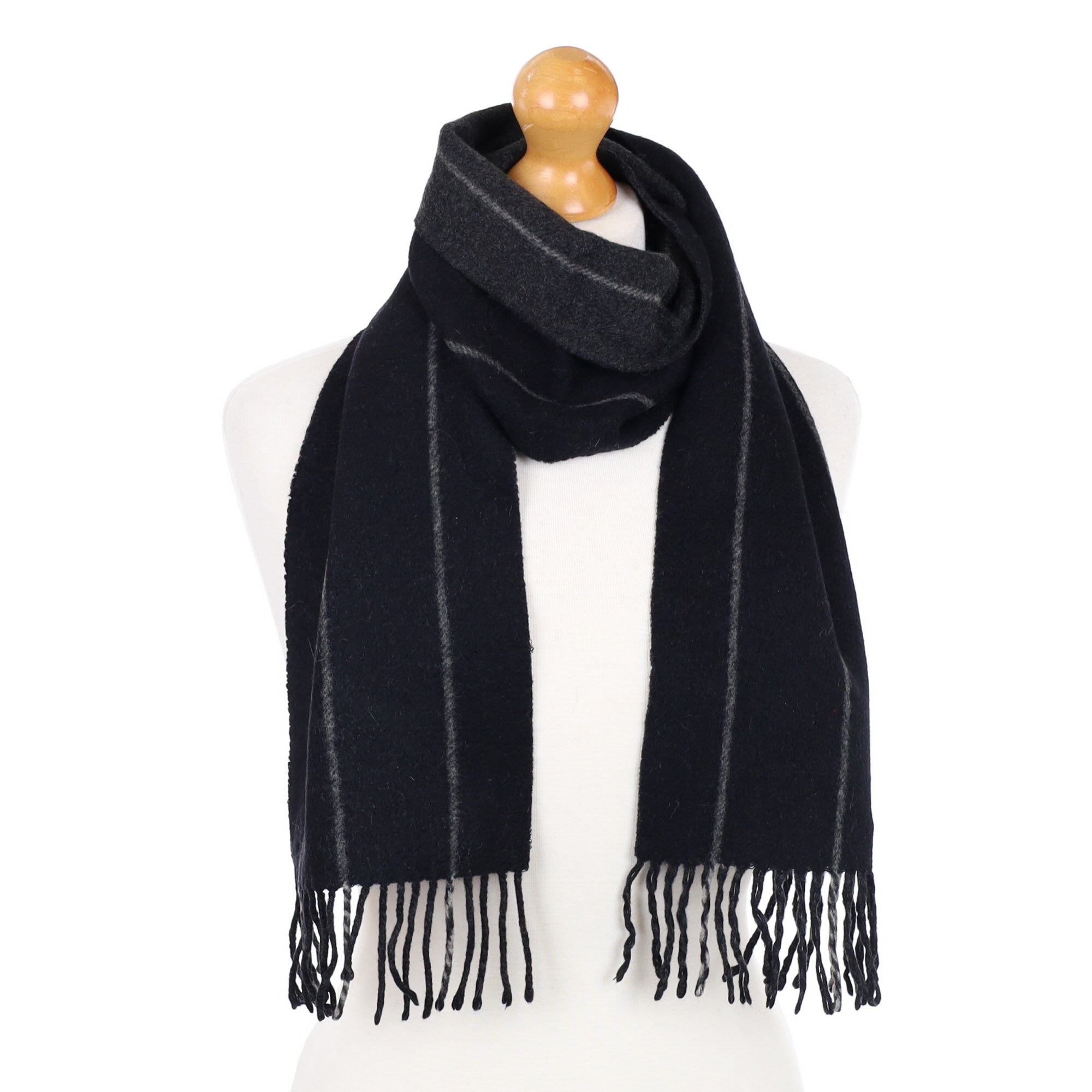 Black Striped Fringed Cashmere Woven Scarf