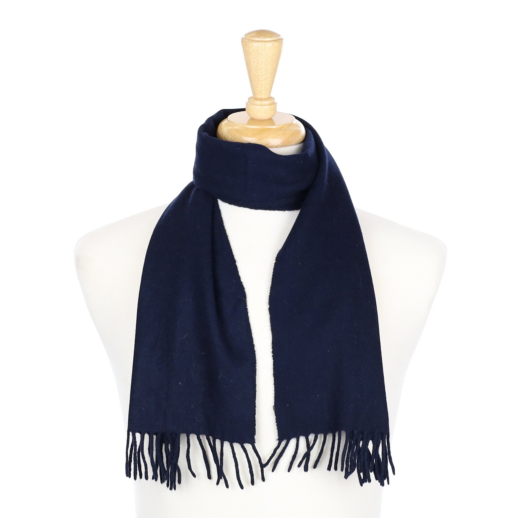 Darkest Navy Cashmere Fringed Woven Scarf