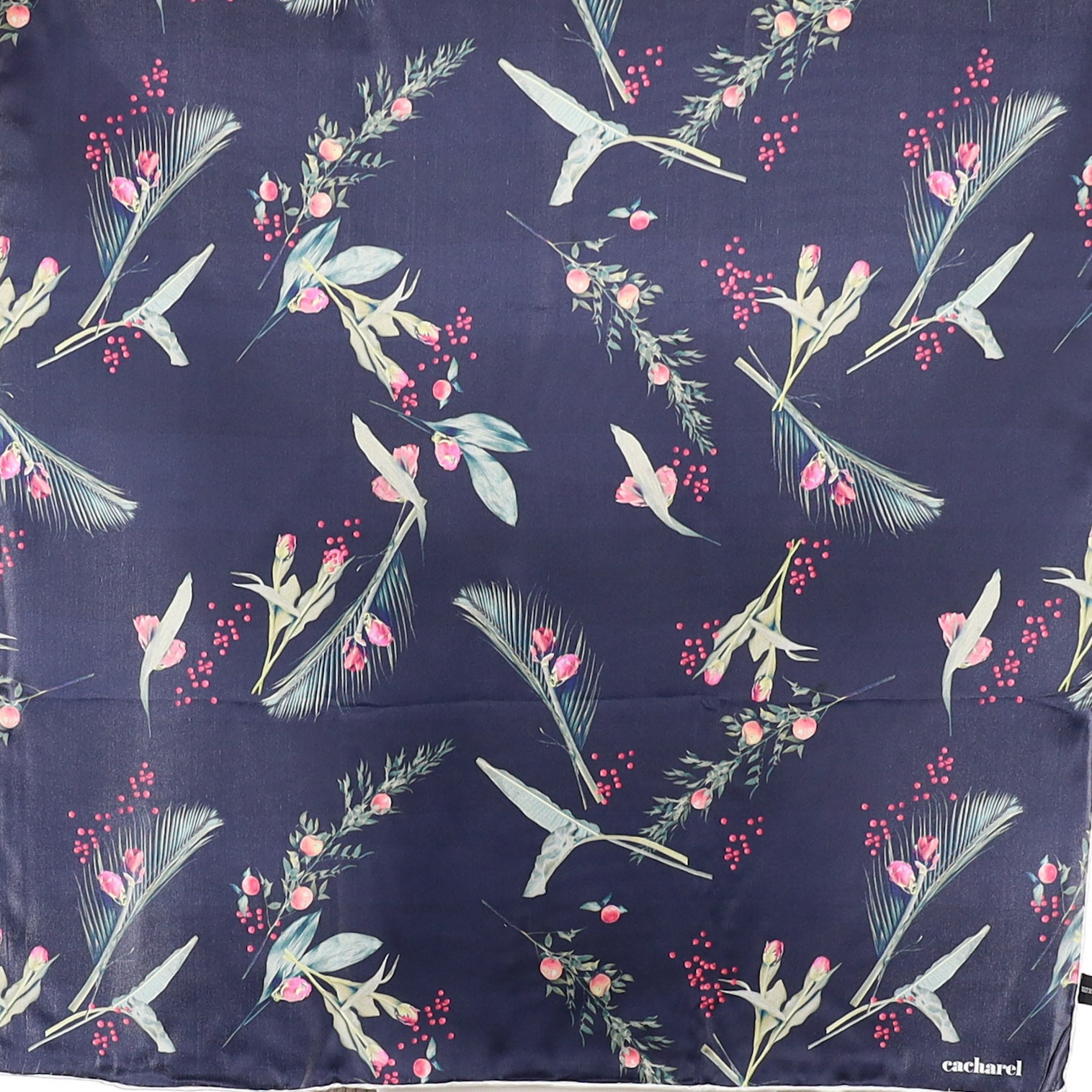 Brand New Cacharel Navy Floral Silk Scarf