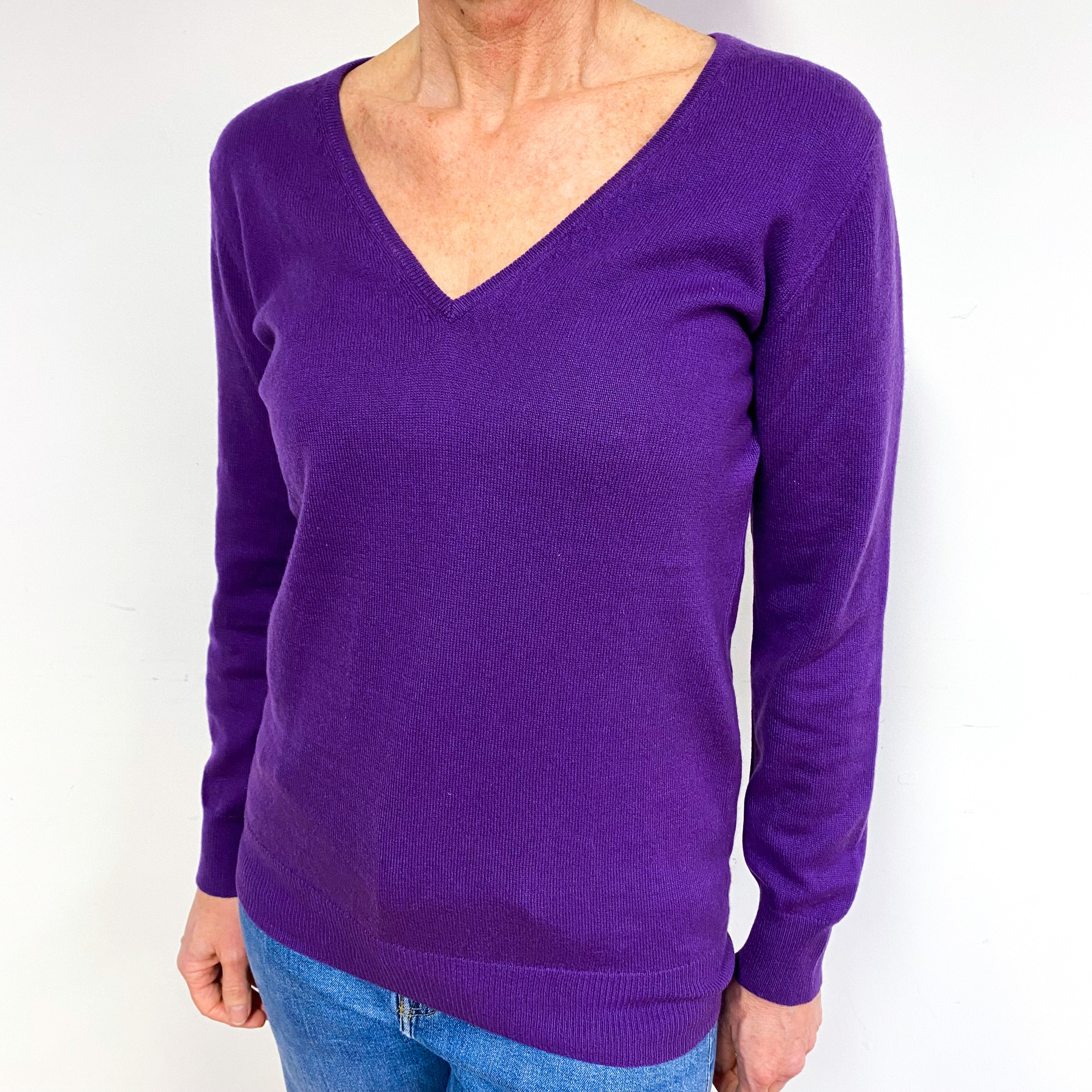 Voila Purple Cashmere V-Neck Jumper Medium